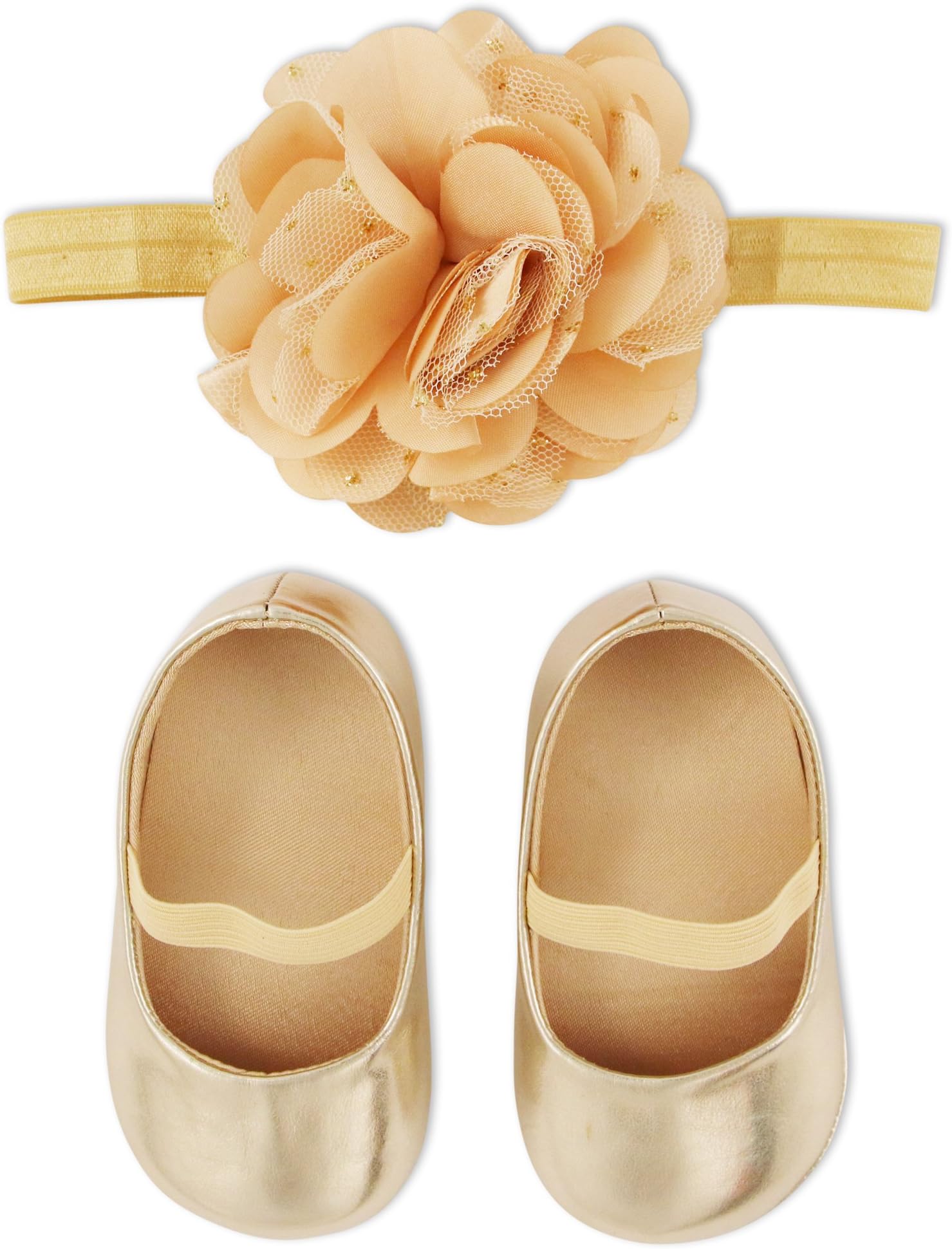 Baby Girls' Shoes and Headband Gift Box Set, Gold Flower, 6-12 Month