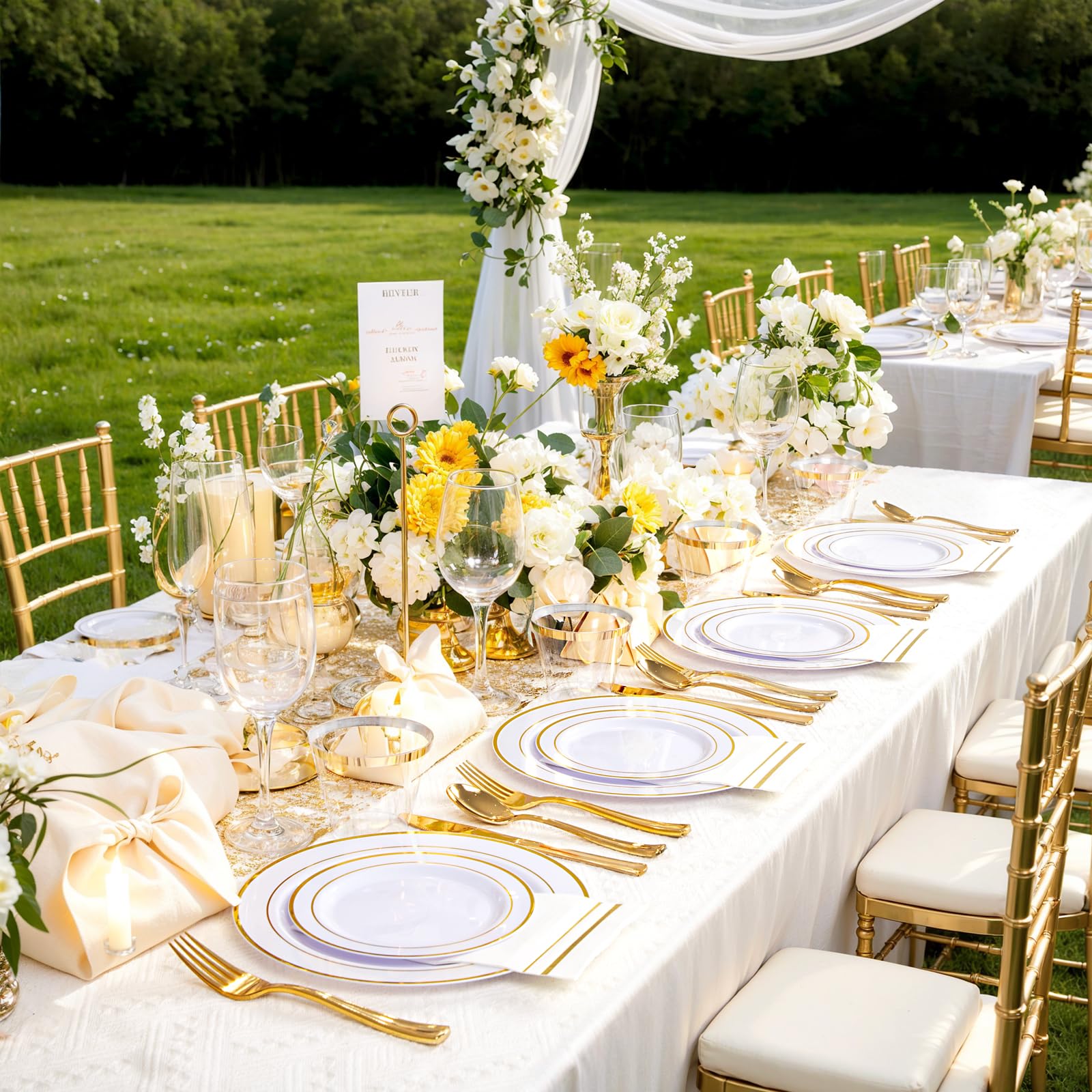 Gold Plastic Plates Dinnerware Set - 350PCS -6