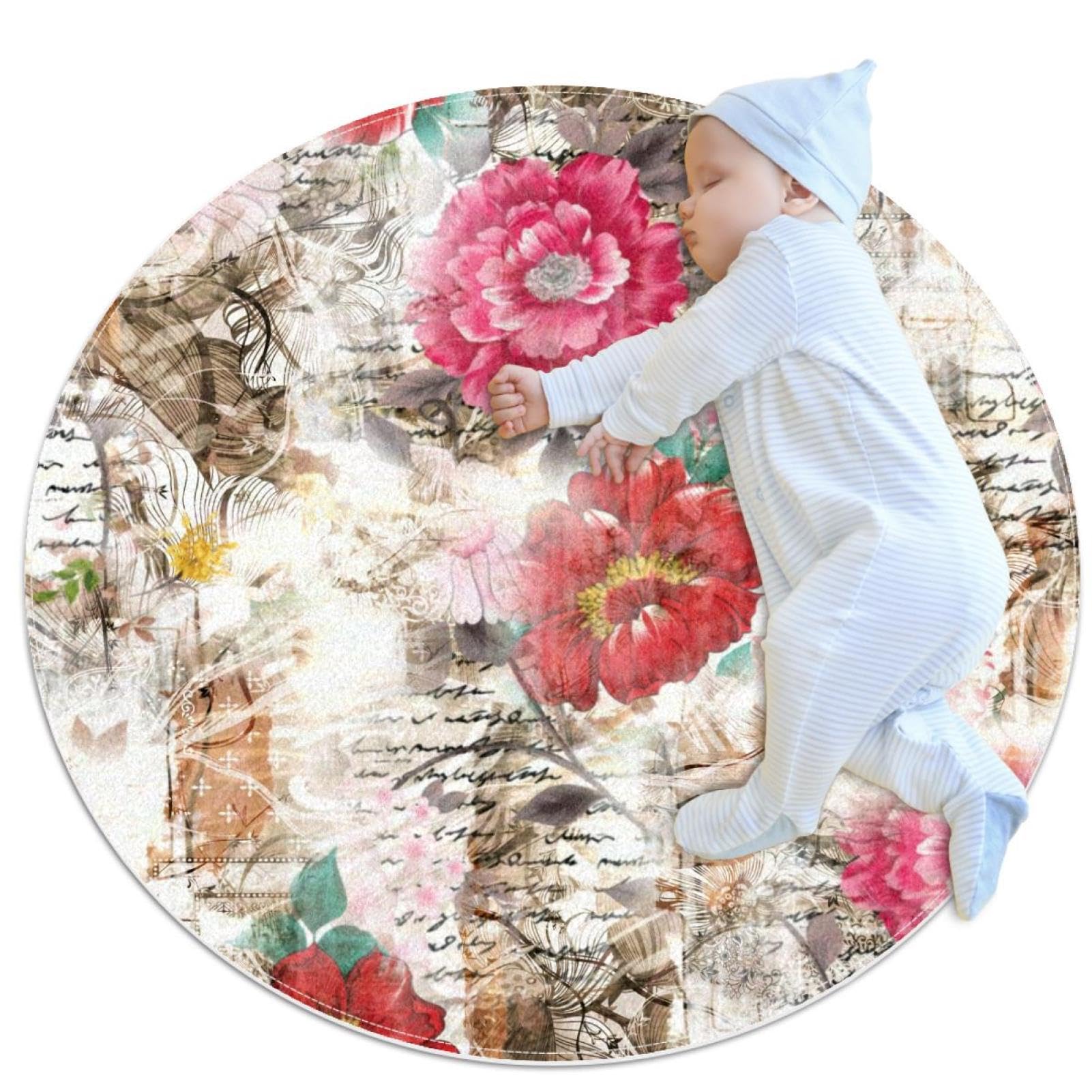 Tapis de salle de bain rond vintage fleur chambre enfant 1 m