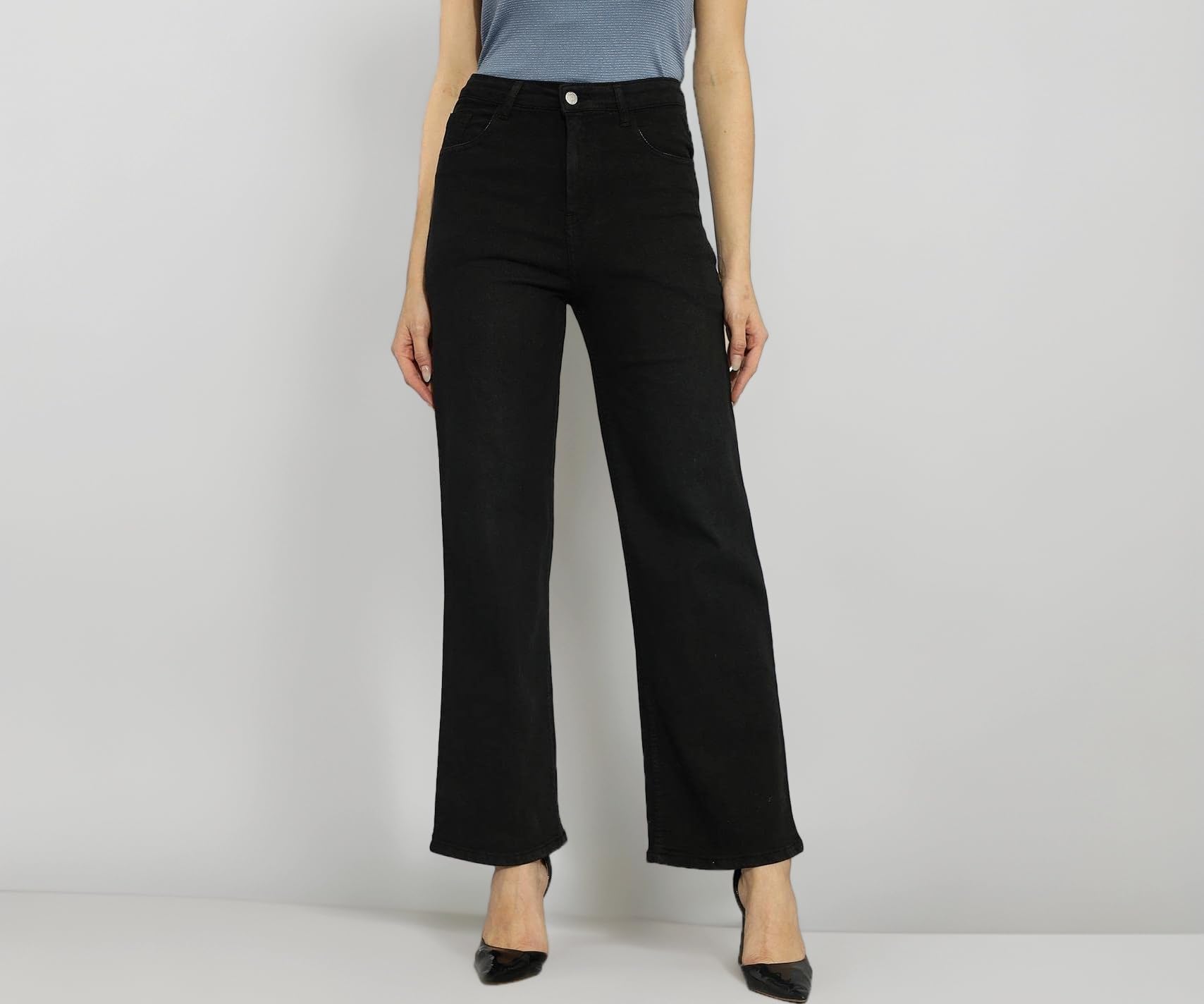 KOTTY Women's High Rise Cotton Lycra Blend Ankle Length Relaxed Fit Jeans