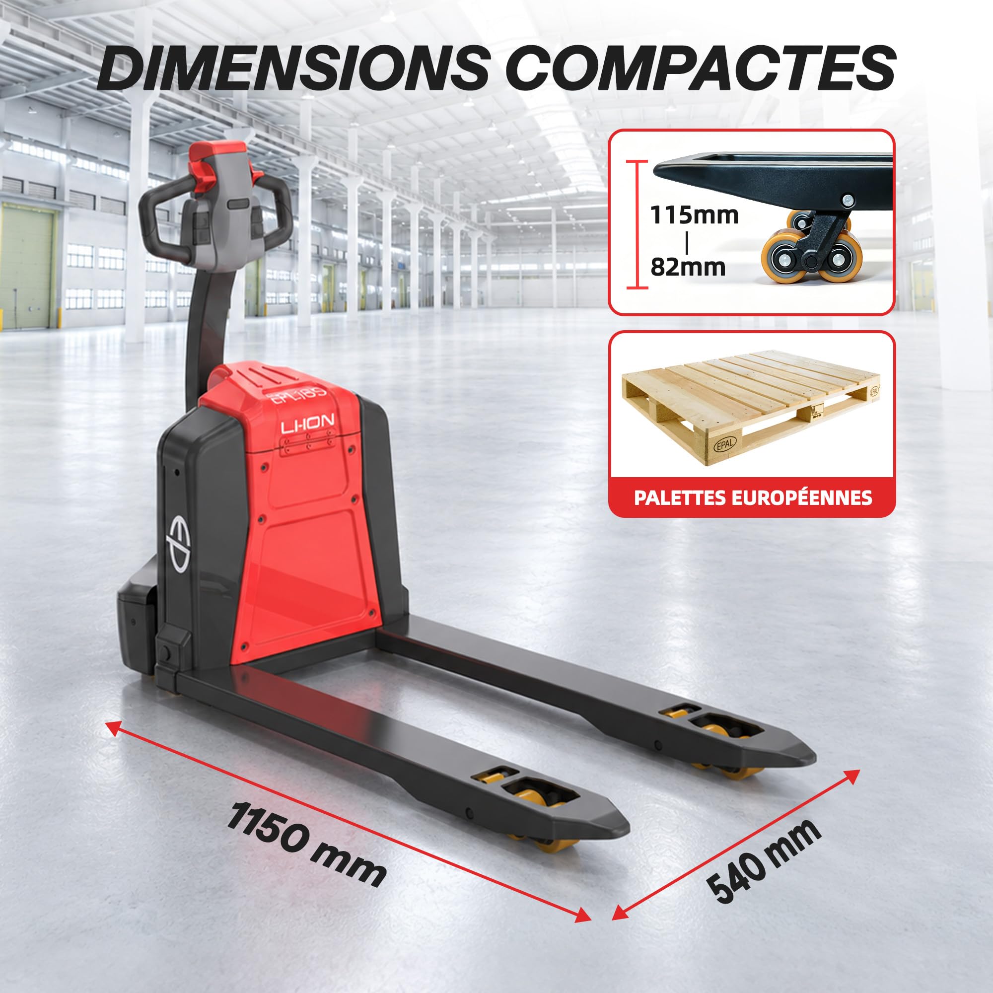 EPL185 Transpalette électrique Lithium 1800 kg, fourches 1150 mm