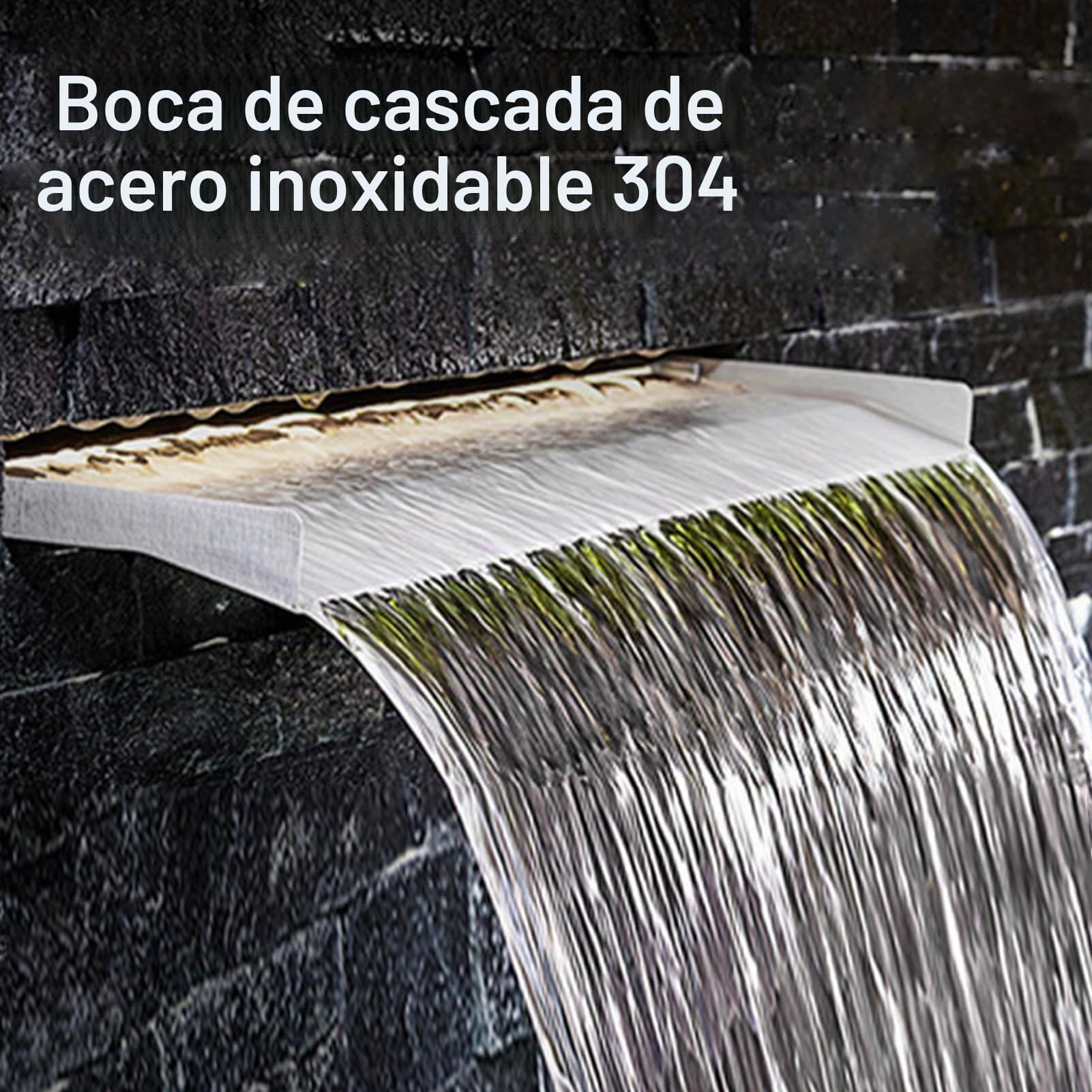 Eujgoov Aliviadero de Salida de Cascada de Acero Inoxidable 304 con Elegante Acabado Pulido para Patio, Jardín, Villa, Piscina (400MM)