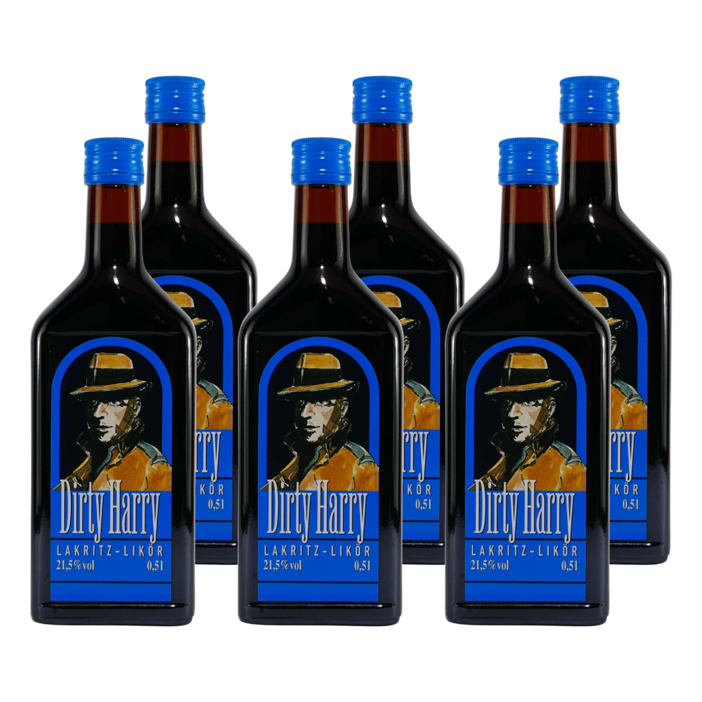 6 Flaschen Dirty Harry Lakritzlikör a 0,5l Lakritzlikör , 21,5% Vol.