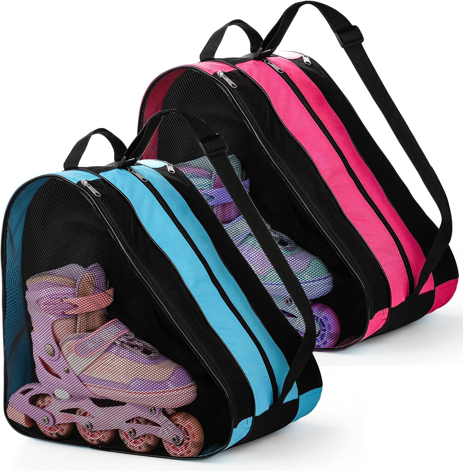 2 Pack Roller Skate Bags, Oxford Cloth Ice Skates Storage Bag with Adjustable Shoulder Strap, Figure Skating Shoes Carry Bags Roller Blade Container, Roller Skate Accessories