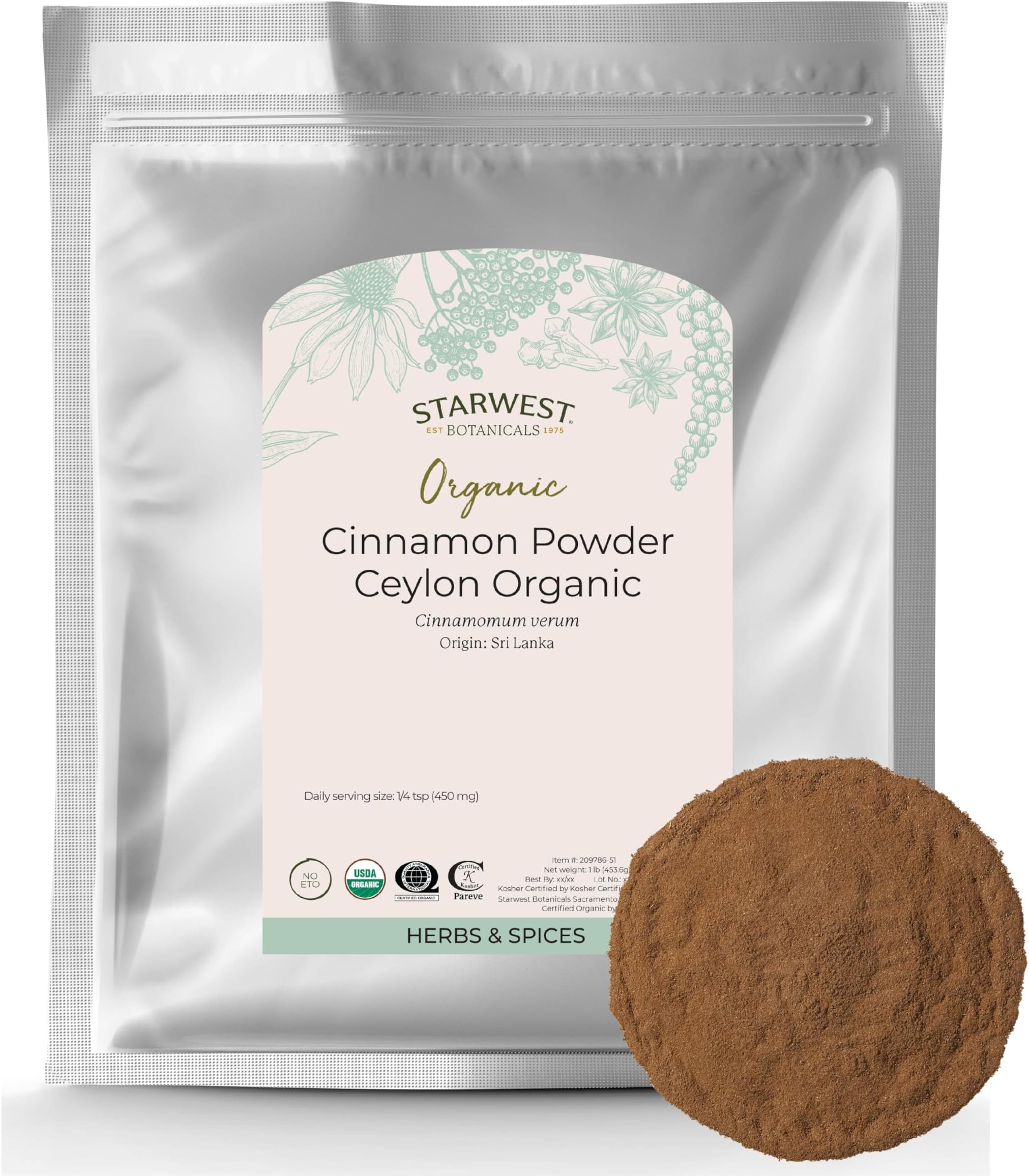 Organic Ceylon Cinnamon Powder - Freshly Ground True Cinnamon - 1 Pound Bulk Spice Bag