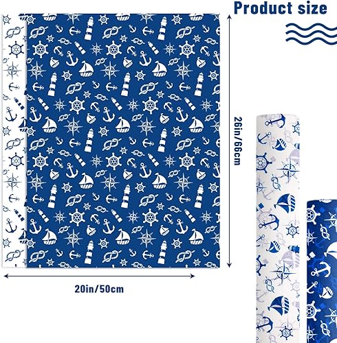 Miniatura 2 de HolyMaji 30 hojas de papel de seda náutico azul, tamaño grande, 20 x 26 pulgadas, diseño de ancla, papel decorativo de regalo para decoración de