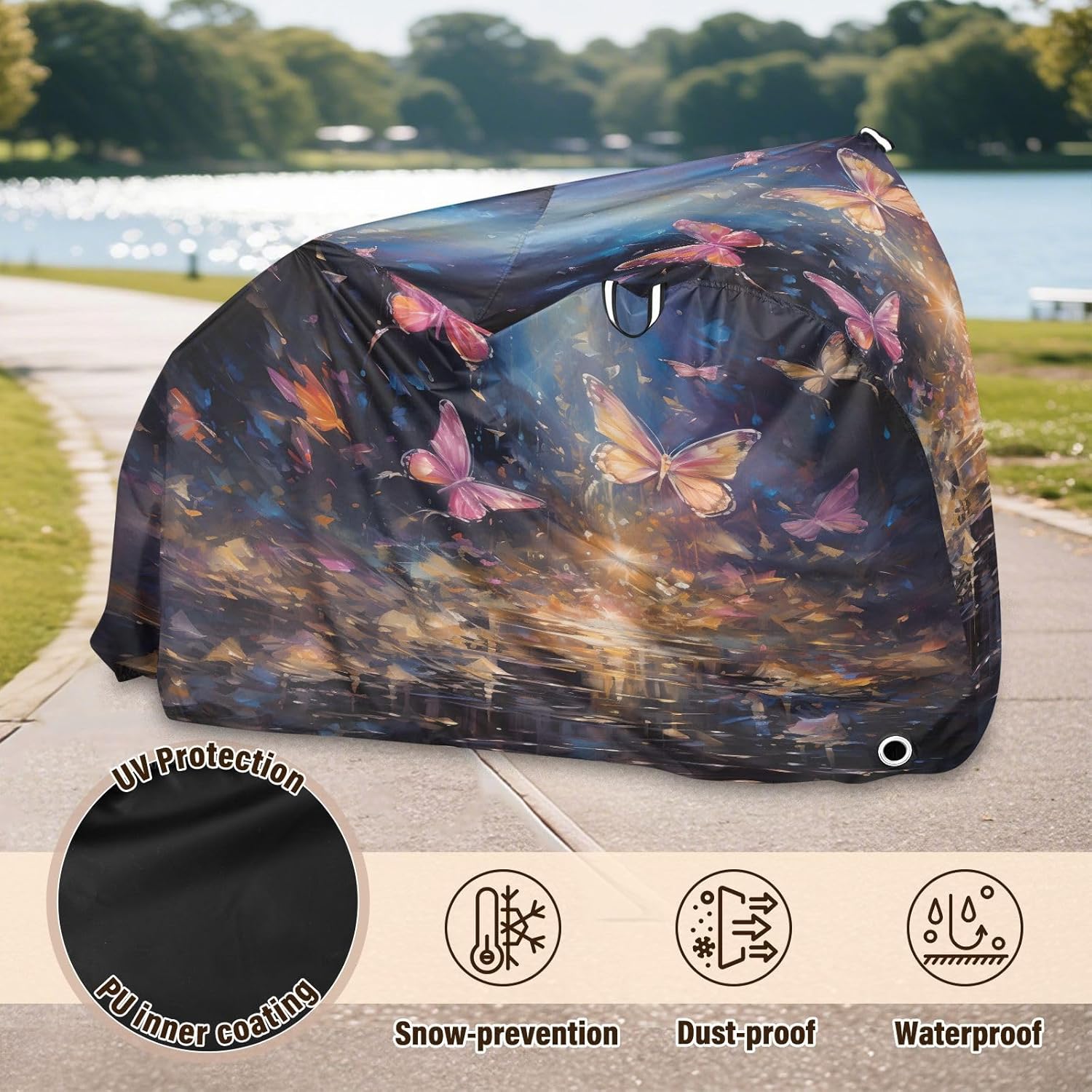 ALAZA Dreamlike Butterfly Bike Cover Waterproof Outdoor Ebike Bicycle Covers Tarp Protection for 1/2 Bikes, Sun UV Dust Wind Proof