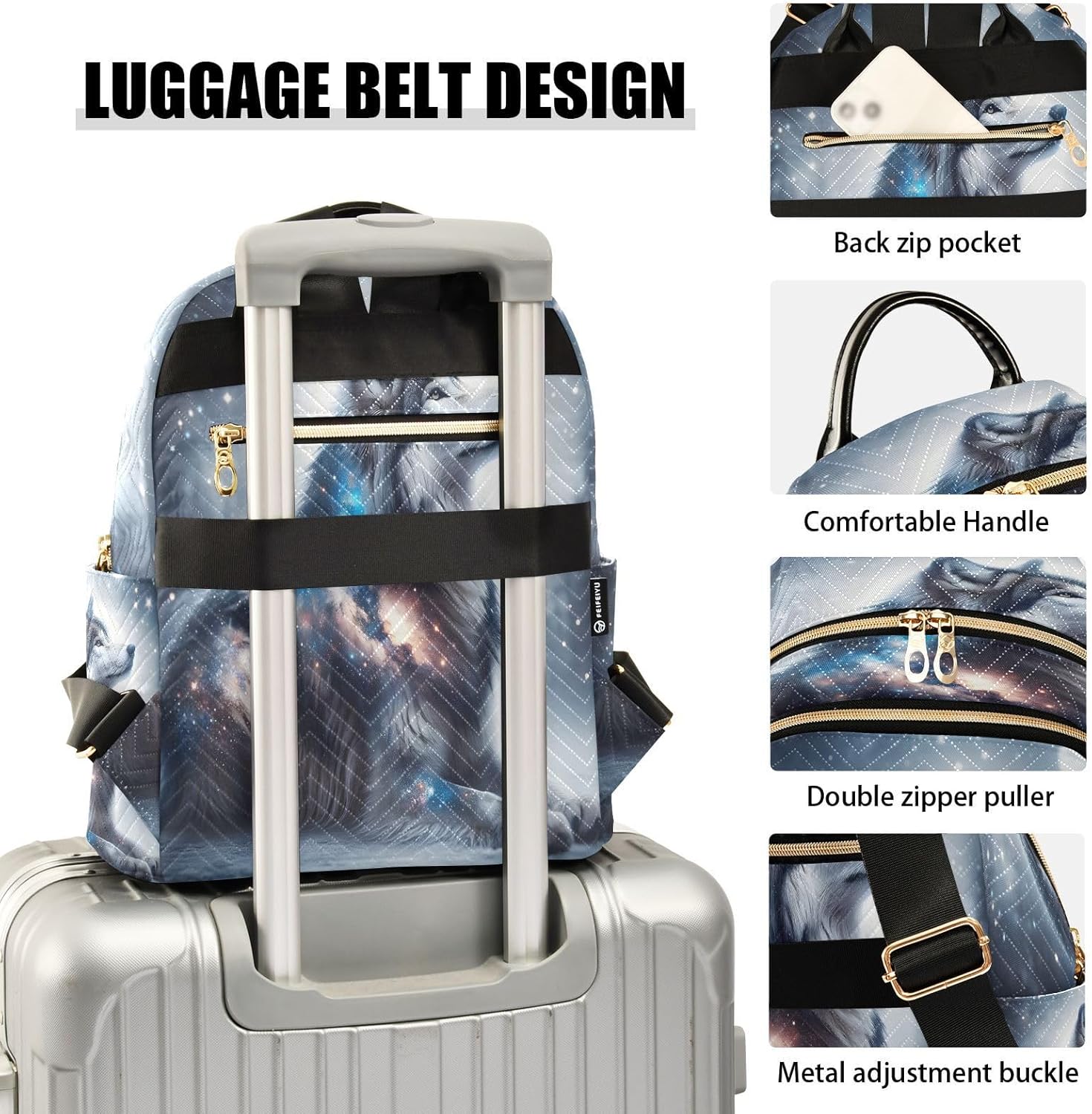 ALAZA Wolf Galaxy Nebula Landscape Women Backpack Purse Ladies Fashion Shoulder Bag Daypack Travel Bag 7.5L - Image 4