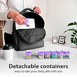 Extra Large Weekly Pill Organizer - XL Vitamin Holder with 7 Detachable AM PM Compartments - Portable Medicine Dispenser for Home and Travel, Big Supplement Container for Weekly or Daily Use, Purple