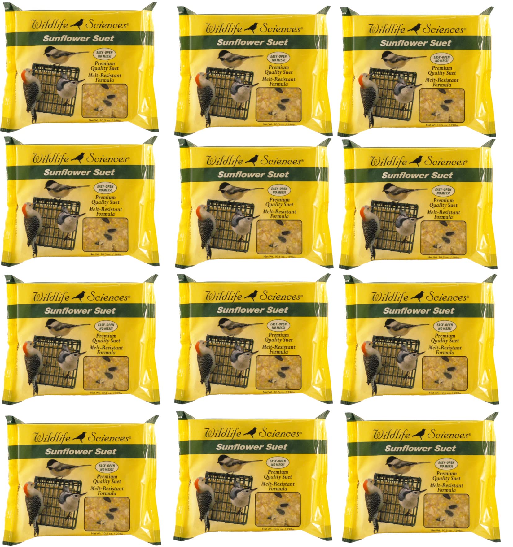 Wildlife Sciences Suet Cake Variety 12 Pack of Suet Cakes | 10.5 oz Suet Cakes for Wild Birds (12 Pack Sunflower)