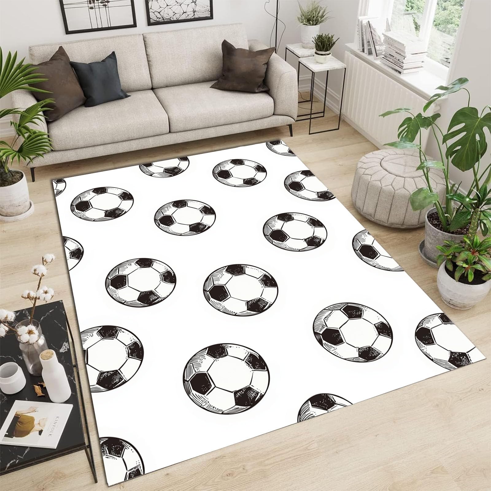 Tapis lavable en machine anti-glisse grand format 180x270cm motif football