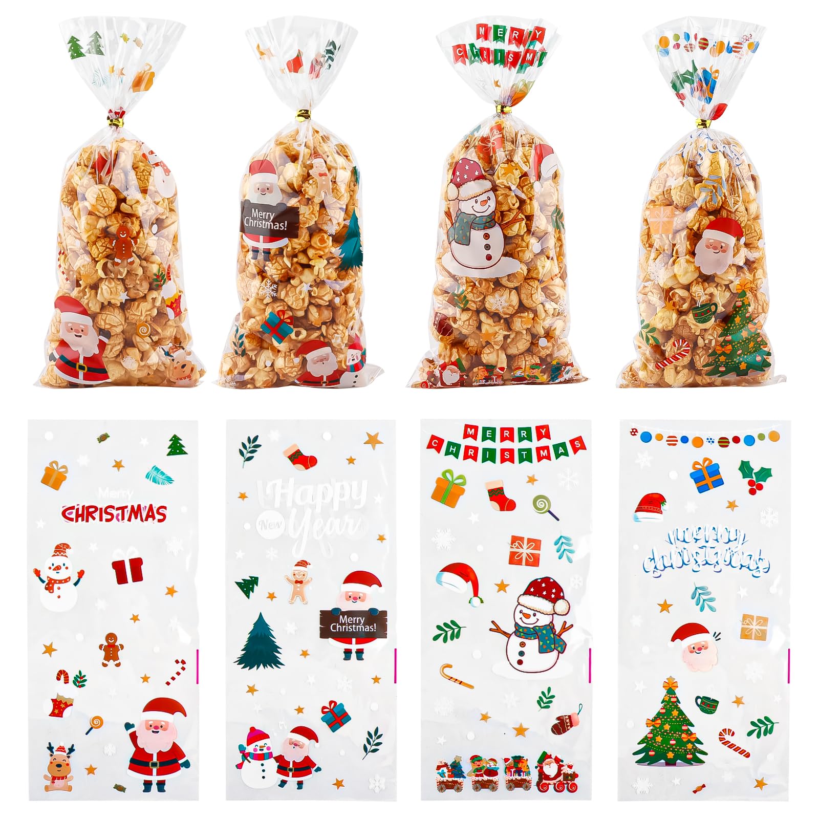 Zi Lan 50 Pcs Zi Lan 50pcs Christmas Cellophane Treat Bags, Santa Claus Xmas Favor Gift Candy Bags for Christmas Party Decorations Supplies with 50pcs Twist Ties A1