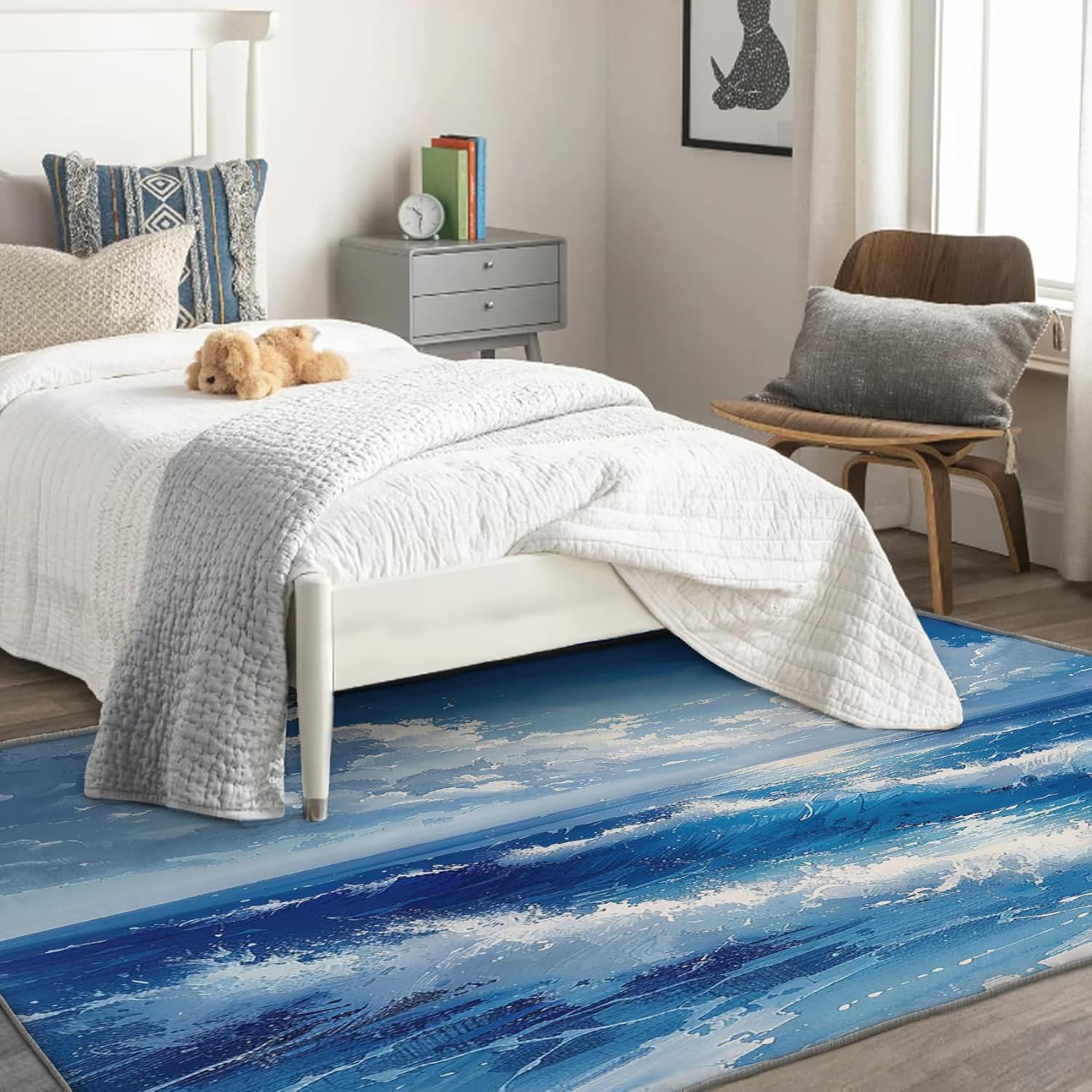 Ocean Rug 2x3, Sea Wave Rugs for Bedroom Living Room Entryway, Blue Waves Area Rug, Indoor Floor Home Decor Carpet, Machine Washable Non Slip Patterned Small Rug