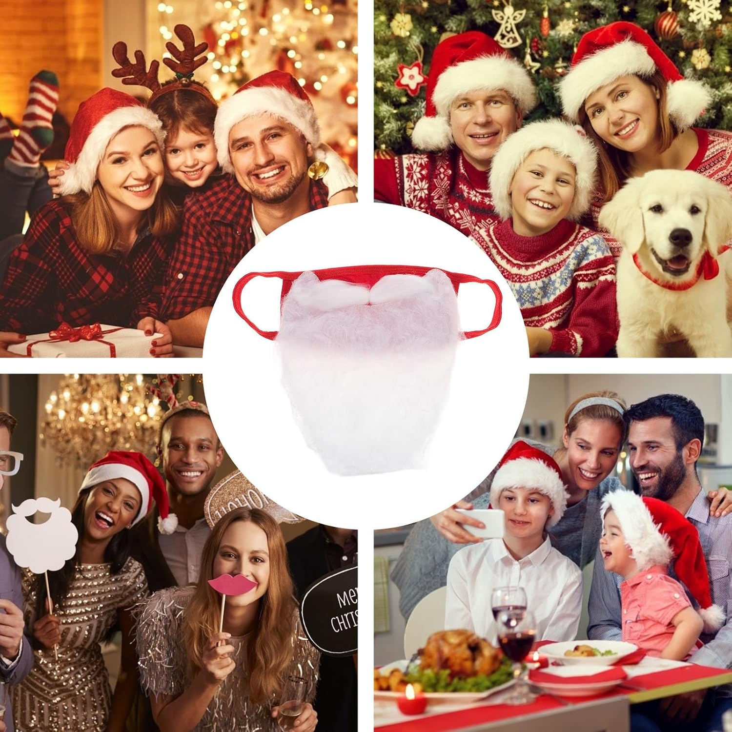 Christmas Warm Face Mask for Outdoor Riding, Polyester Material with Easy to Wear Design, Unique White Headgear for Stage Performances and Role Plays