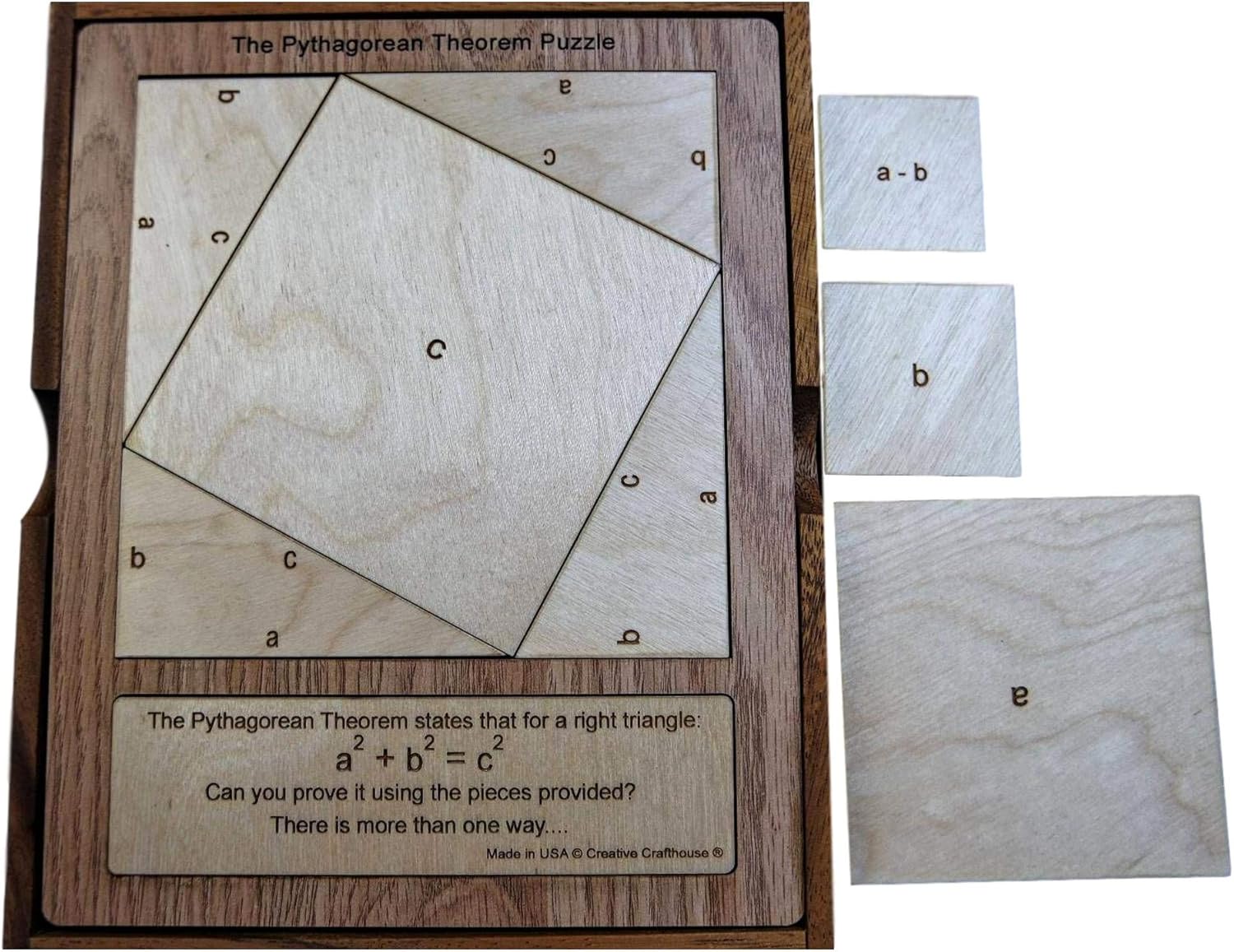 Pythagorean Theorem Puzzle - Euclidean Geometry Fun - Handmade, Strong and Durable, Made in the USA