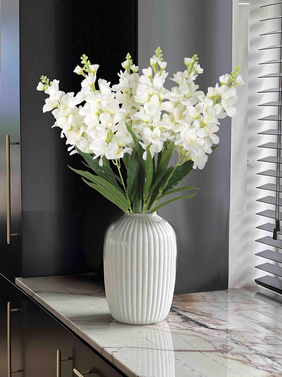 Delphinium Artificial Flowers,6PCS Fake White Flowers 35.43'' Larkspur Artificial Flower Long Stem Flowers for Tall Vase Wedding Party Table Centerpieces Home Decor(White)