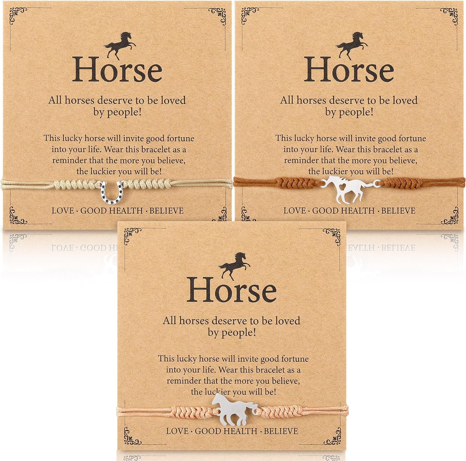 30 Sets Horse Bracelets Gifts Horseshoe Party Favors Include 30 Adjustable Western Horseshoe Bracelets with 30 Inspirational Cards Cowgirl Cowboy Birthday Christmas Gifts for Horse Lover