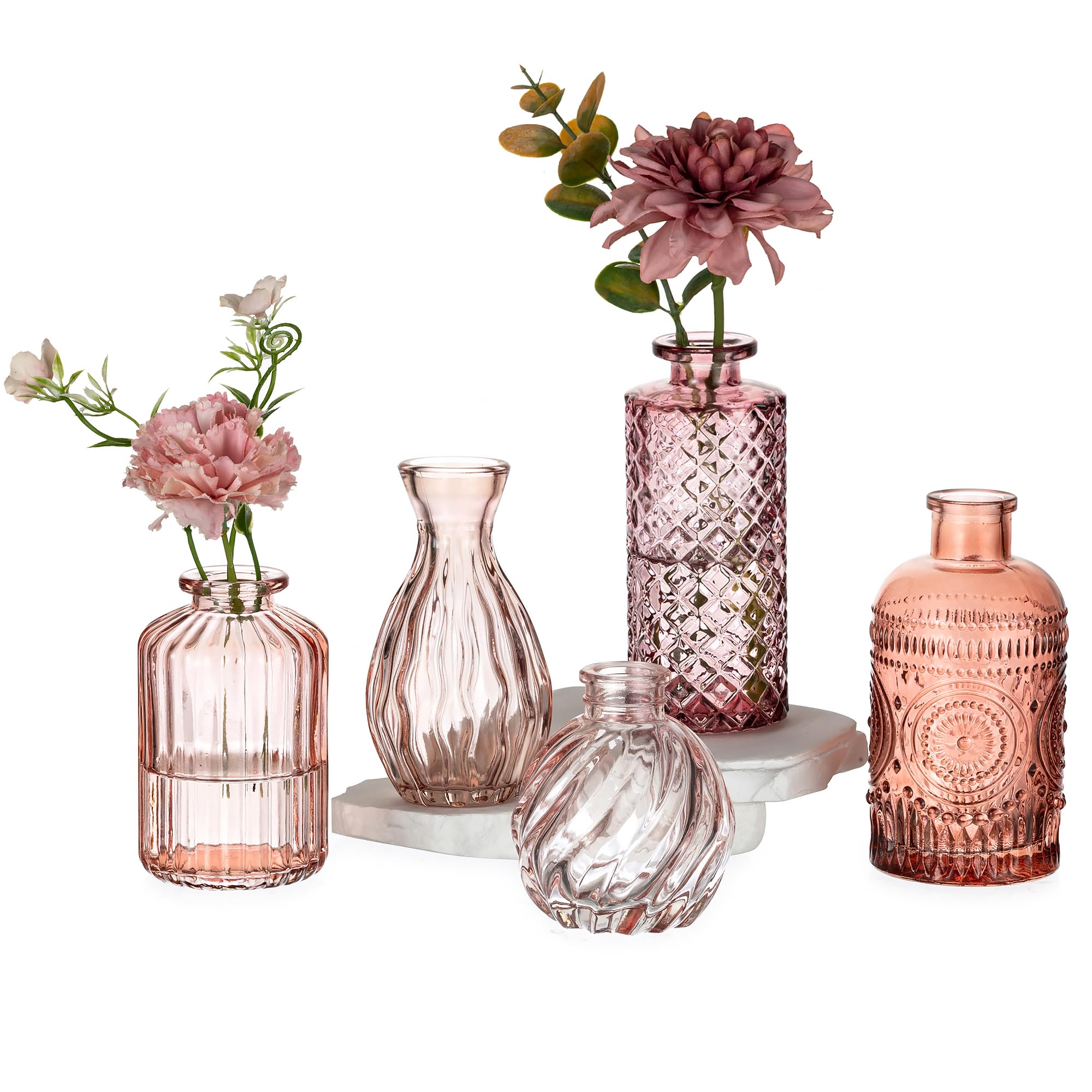 Glasseam Small Vases for Table Decor: 5 Pcs Glass Bud Vases for Living Room