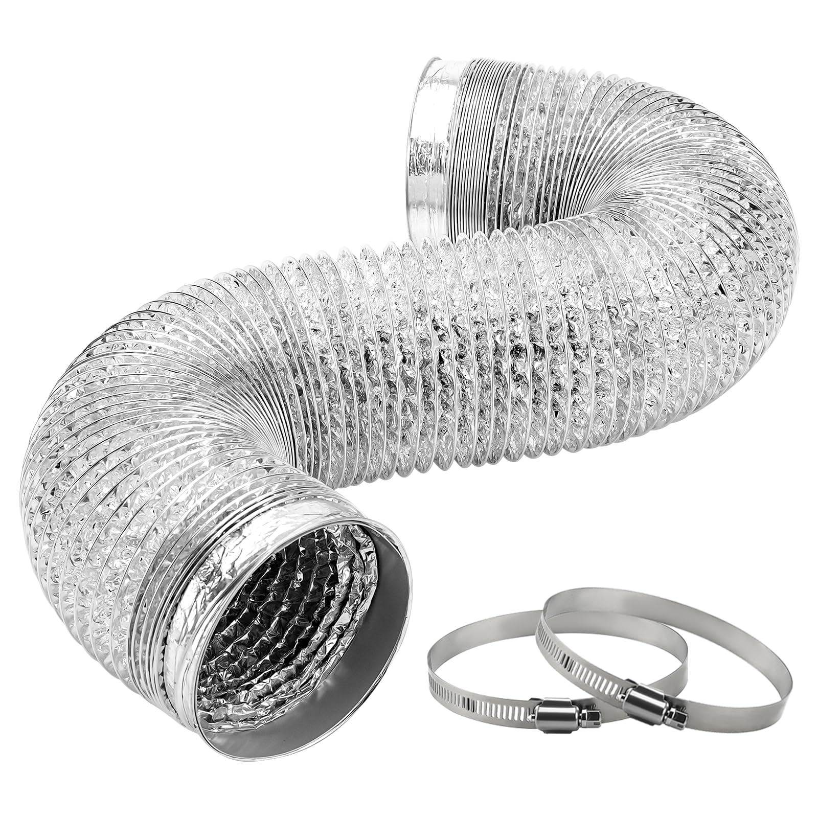 Cenipar Dryer Vent Hose-4 Inch Ducting Vent Hose Flexible Aluminum Foil Non-Insulated (4 Inch 5 Feet) with 2 Clamps
