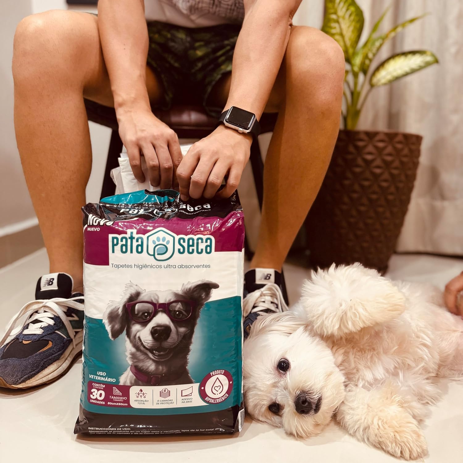 Tapete Higiênico Pata Seca para Cães Descartavel – Kit com 60 Unidades (2 Pacotes de 30) – 80x60cm – Fino, Ultra Resistente, Absorvente, Controle de Odor e Secagem Rápida