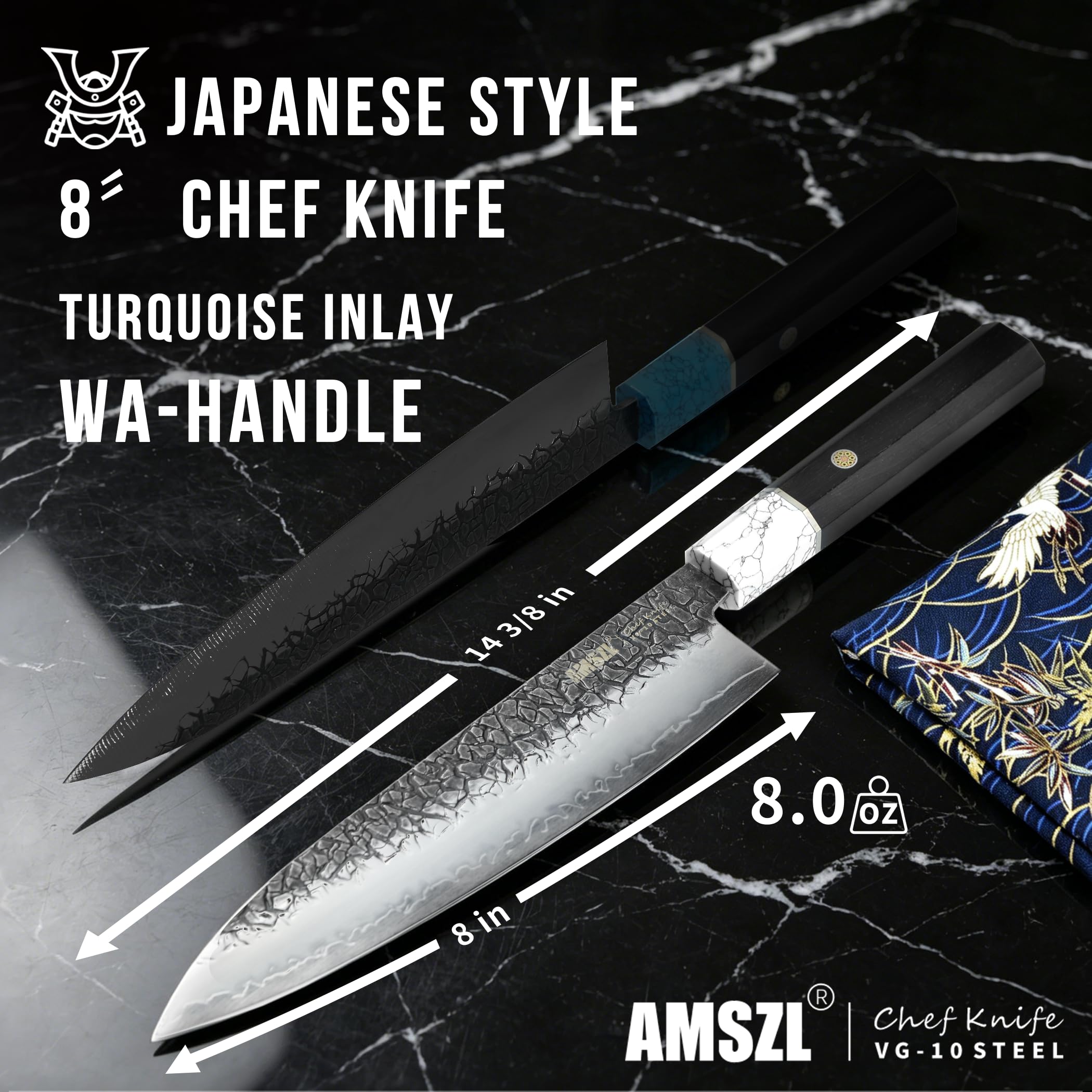 8 Inch Gyuto Chef Knife, VG10 Japanese Steel, Octagonal Ebony Handle — Amazon image 2