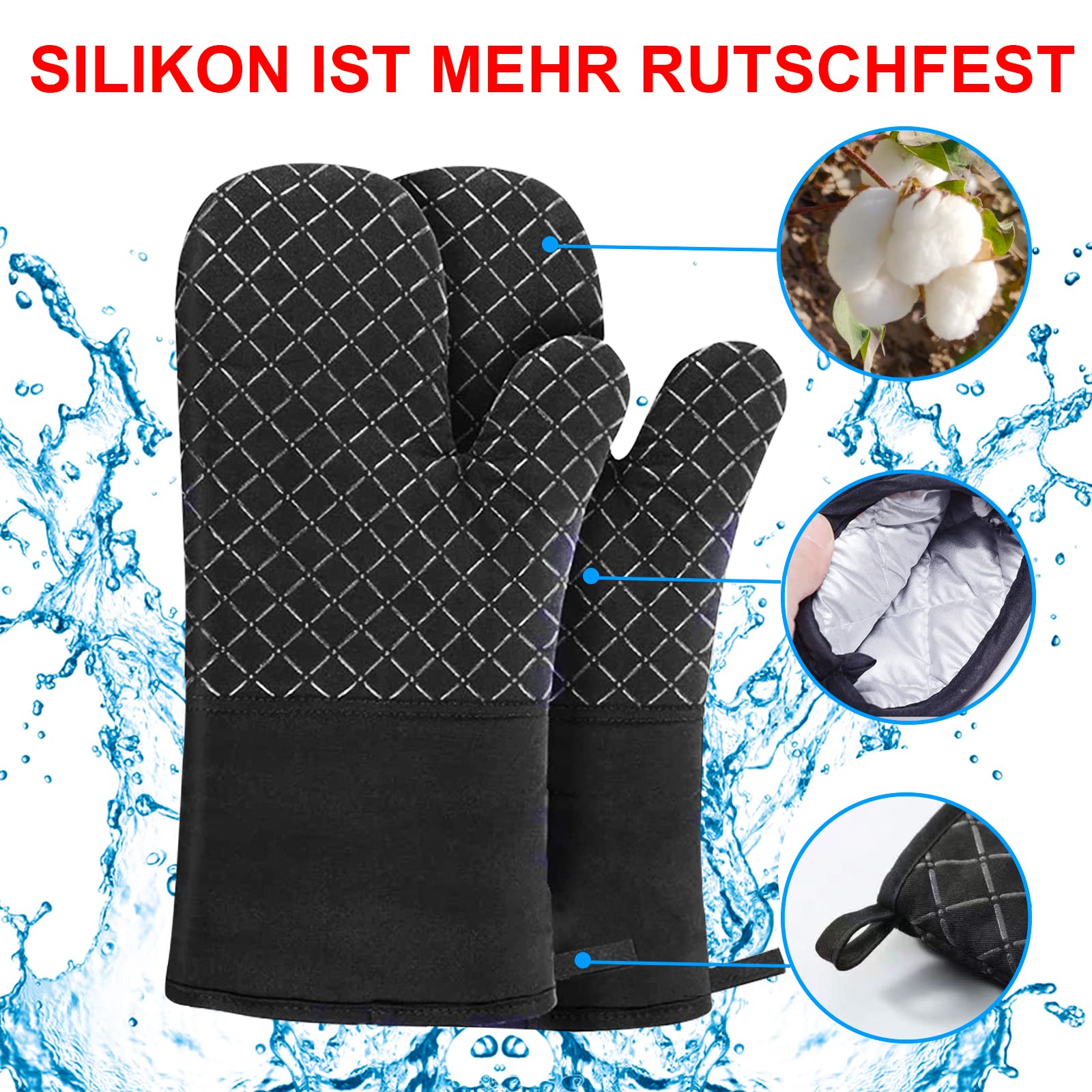 1 Paire De Gants De Cuisine Antidérapants En Silicone Pour Grillades Patisserie Cuisine Et Barbecue Noir 97048464