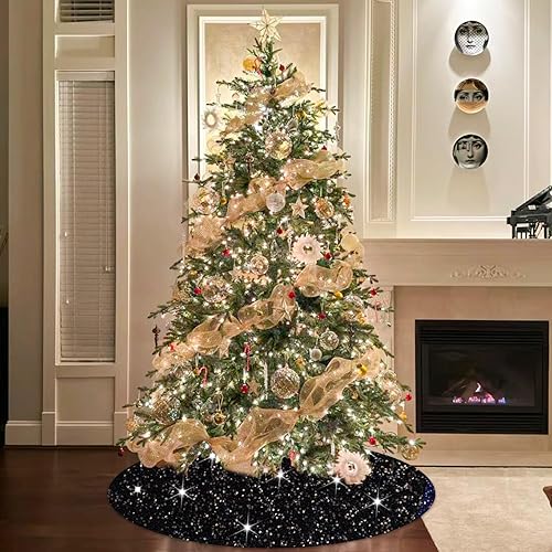 Miniatura 69 de Falda negra para árbol de Navidad de 46 pulgadas, falda de árbol de lentejuelas de terciopelo para árboles grandes, falda de árbol de Navidad