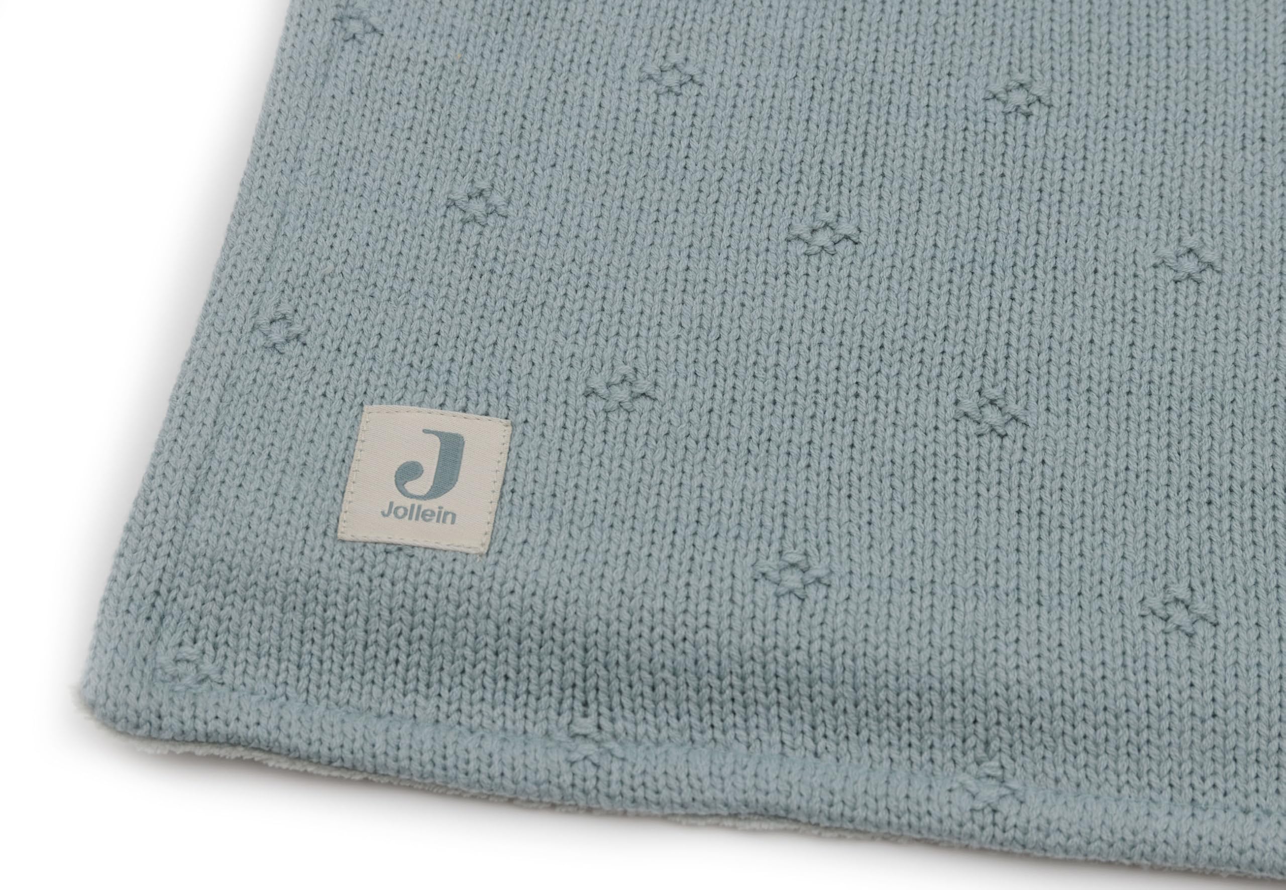 Jollein Manta para bebé Cosy Knit, terciopelo verde mar, 100 x 150 cm, 60% algodón, 40% acrílico, interior 100% poliéster, para cuna, 2,0 tog, certificado Öko-Tex, patrón de punto