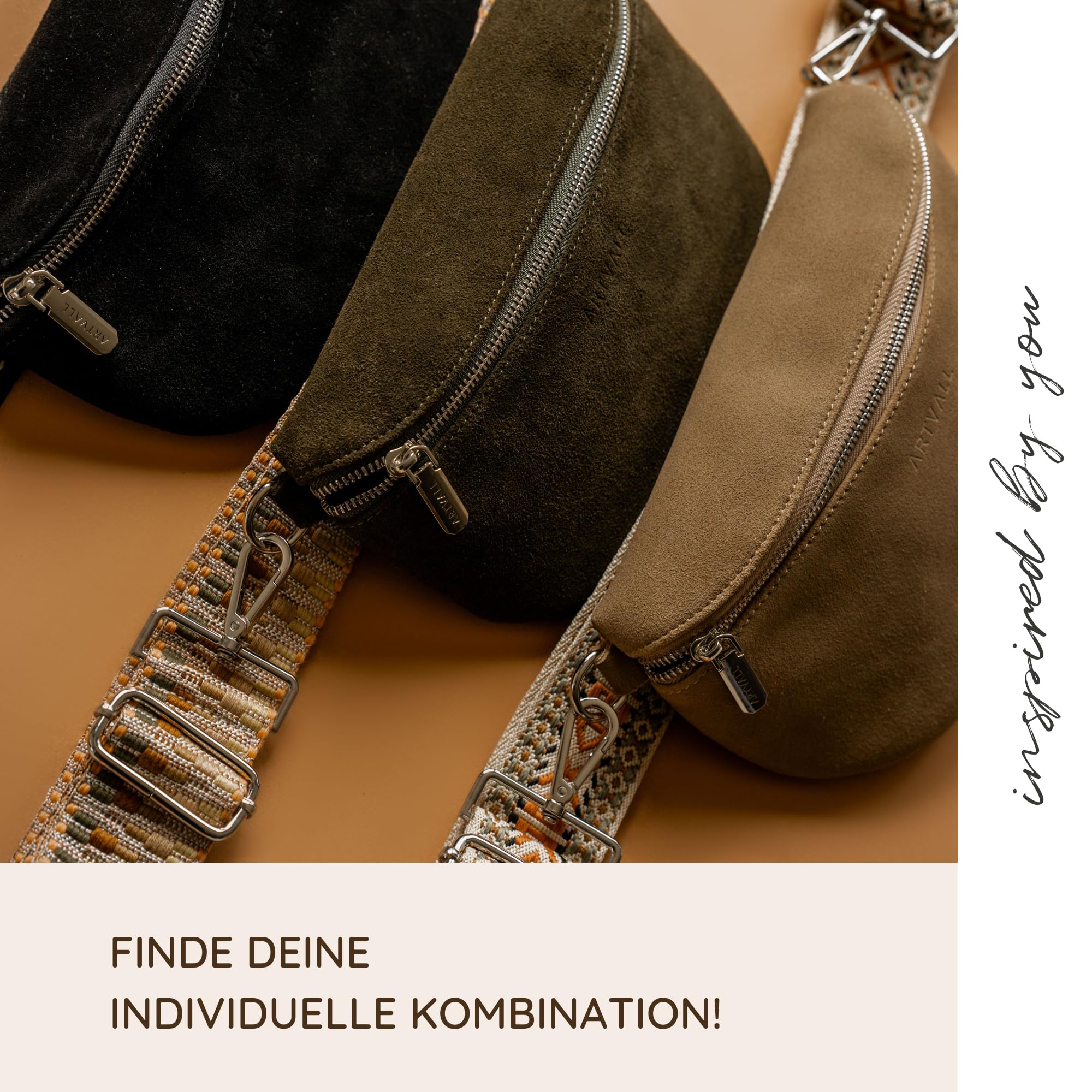 Umhängetasche Wildleder Tasche Handtasche Velours Bauchtasche Klein mit Schultergurt Design Taschenband abnehmbar verstellbares Riemen Crossbody Bag Echt Ledertasche Damen mit Reißverschluss