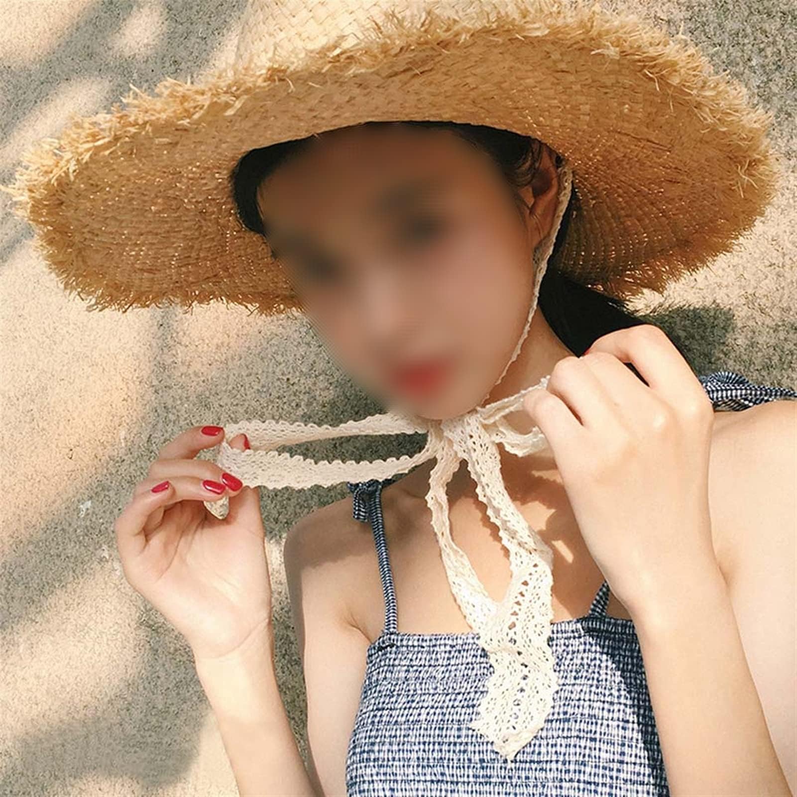 Niña Sombrero de Sol Sombrero de paja de correa de encaje de mujer con cinta de arco tapa de verano visera vacaciones al aire libre vacaciones plana top playa protección sol Verano Sombrero
