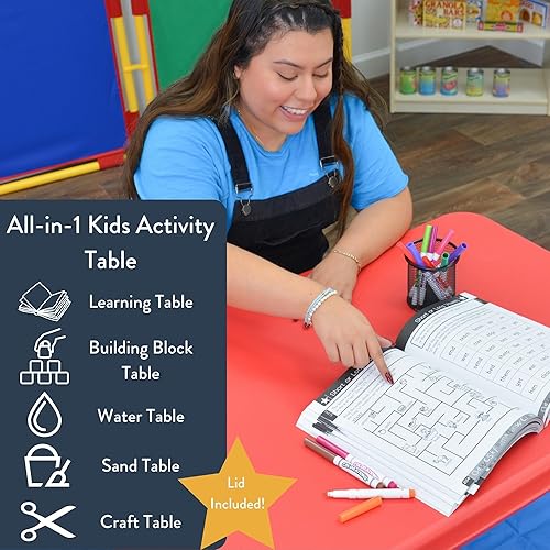 Miniatura 10 de Mesa sensorial mediana con tapa de Children's Factory – 18" de altura, caja de arena con tapa, mesa de agua para niños, rojo