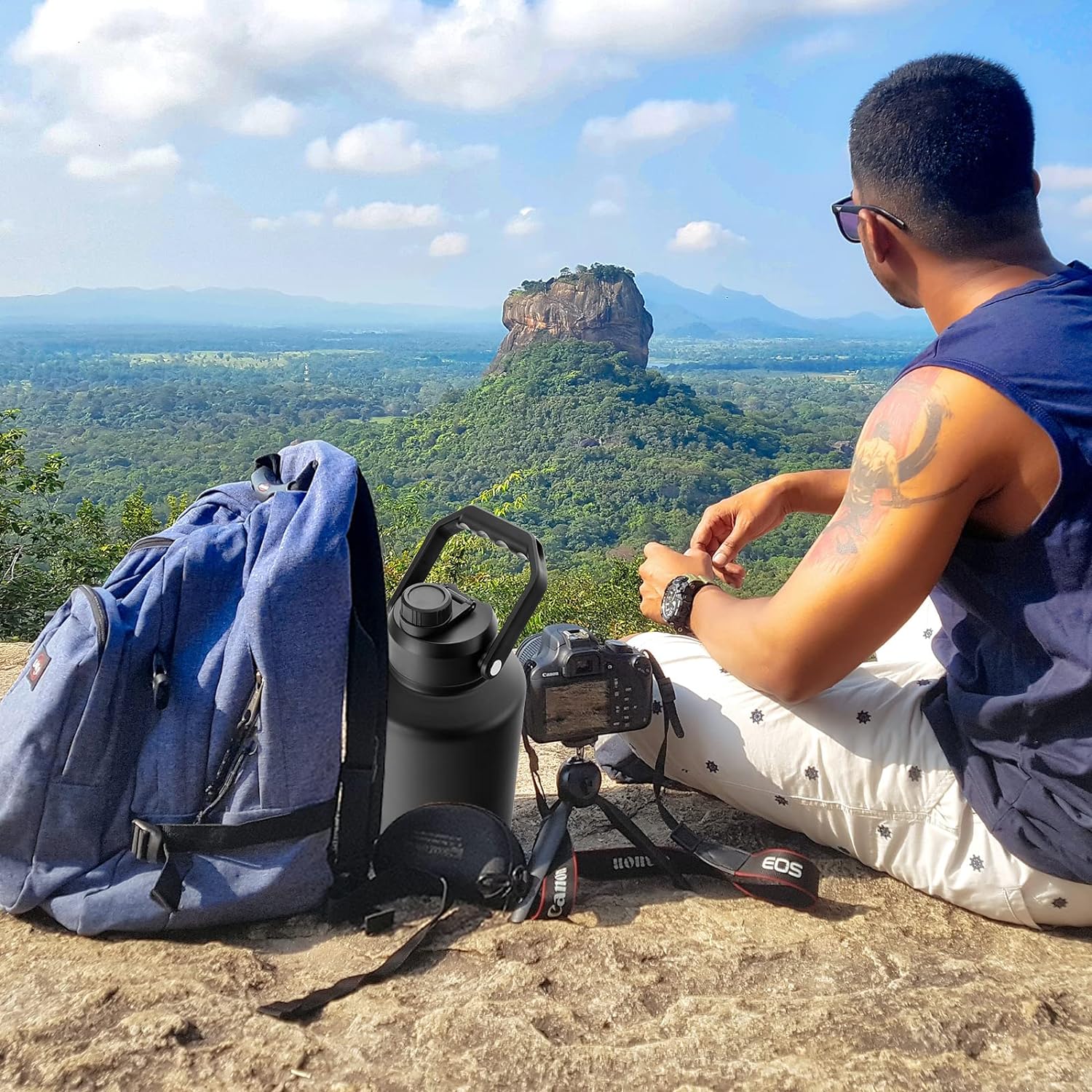 BJPKPK One Gallon(128 oz) Insulated Water Bottle, Dishwasher Safe Stainless Steel Jug, BPA Free Jug with Ergonomic Handle & Anti-slip Bottom, Large Water Bottle, Black - Image 6