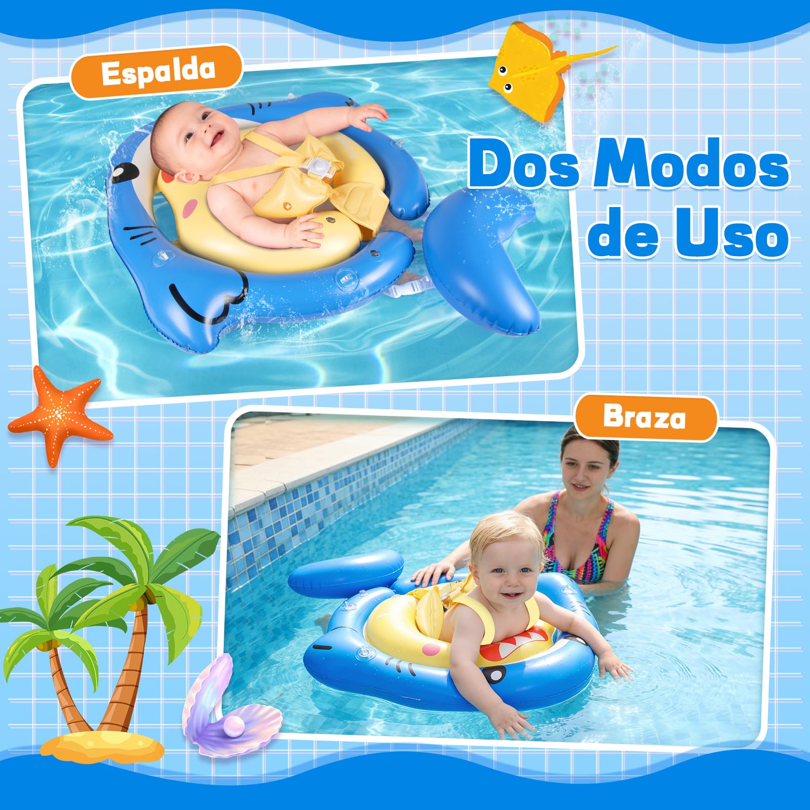 NYOBABE Flotador Bebe para 6-36 Meses, Flotador Bebe con Sombrilla UPF 50+ y Doble Cámara de Aire, Asiento de Seguridad Ajustable, Cámara de Aire Trasera Antivuelco, Flotador para Bebés 1-3 Año — view 5
