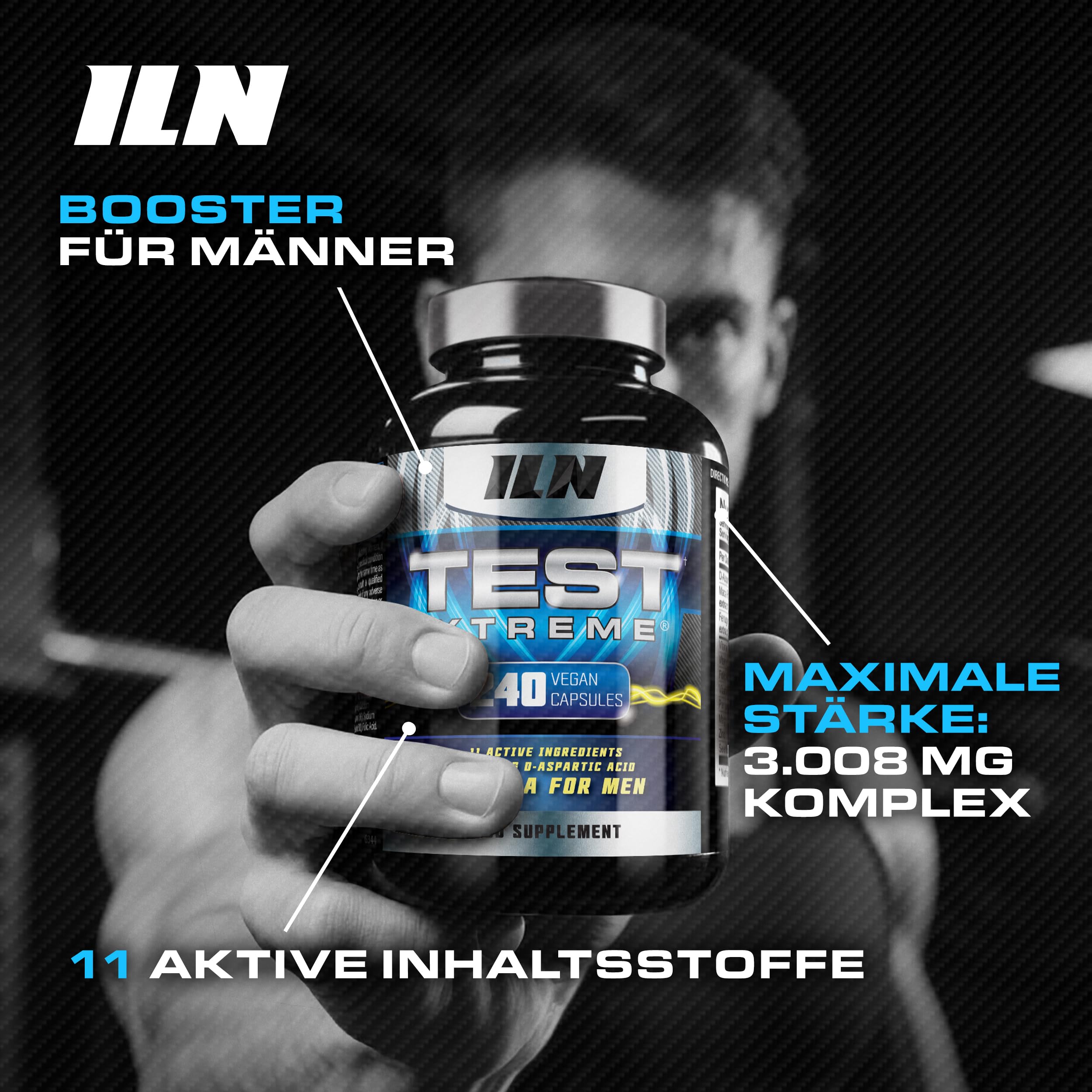 Test Xtreme Booster Kapseln für Männer – Hochdosierte Formel mit D-Asparaginsäure, Maca, Zink und Magnesium – 240 Vegane Kapseln