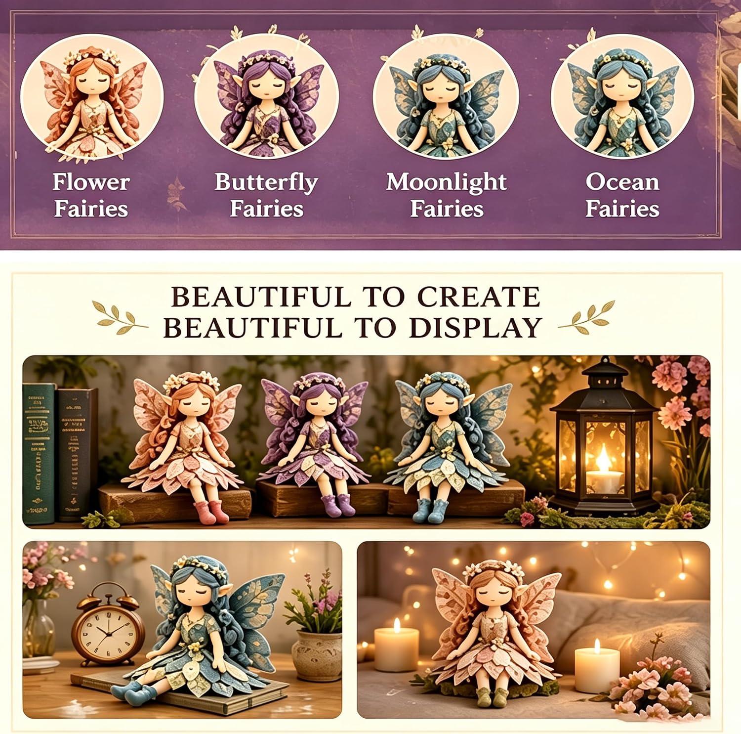 Fairy Patchwork DIY Collection, Flower Fairies Sewing Kit for Adults & Beginners, Make 4pcs Fabric Fairy Dolls with Pre-Cut Materials, Handmade DIY Craft Gift & Home Decor (Dark Magic Fairies) image 5