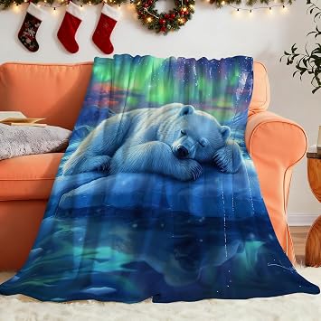 Polar Bear Blanket Polar Bears Throw Blanket Fuzzy Cozy Plush Super Soft Warm Flannel Stuff for Bed Couch Sofa Aurora Decor Animal Blankets Gifts for Boys Girls Men Women Adults Kids 40"x50"