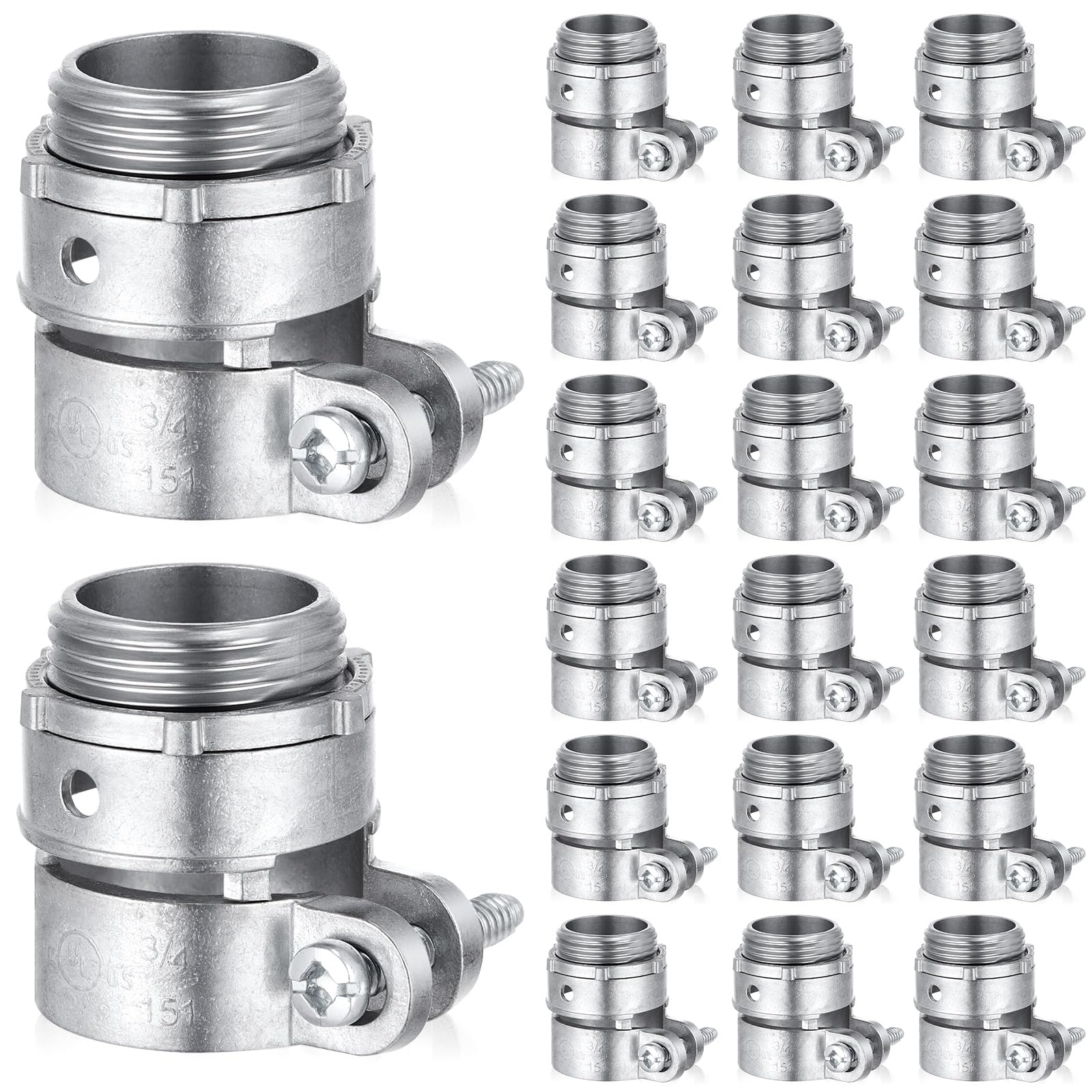 Yaocom 20 Pack 3/4-Inch Squeeze Connectors Fittings FMC Flexible Metal Conduit Squeeze Box Cable Connectors for EMT Electrical Conduit Fittings