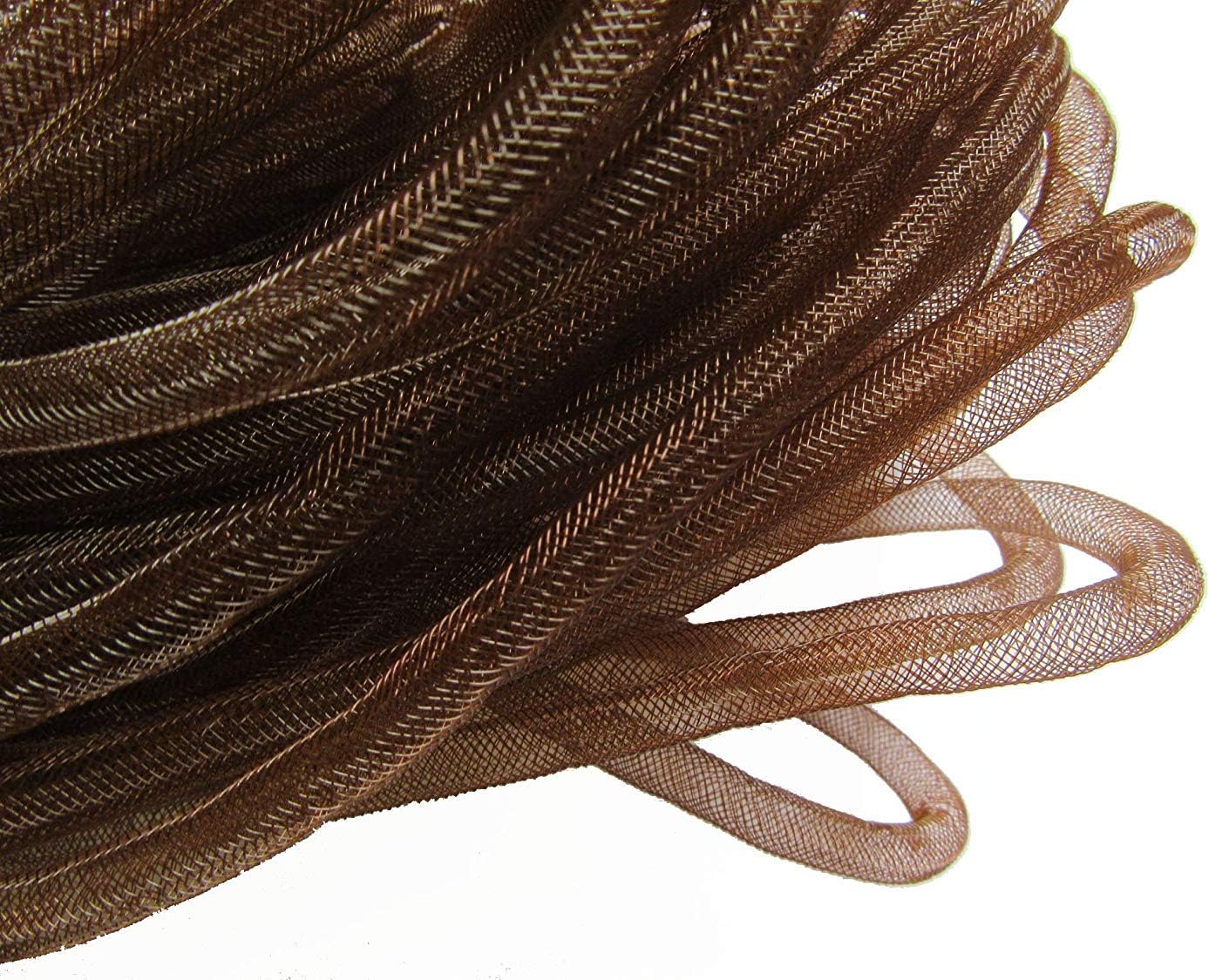 YYCRAFT One Roll 30 Yards Solid Mesh Tube Deco Flex for Wreaths Cyberlox CRIN Crafts 8mm 3/8 Inch(NO FOIL)-Brown