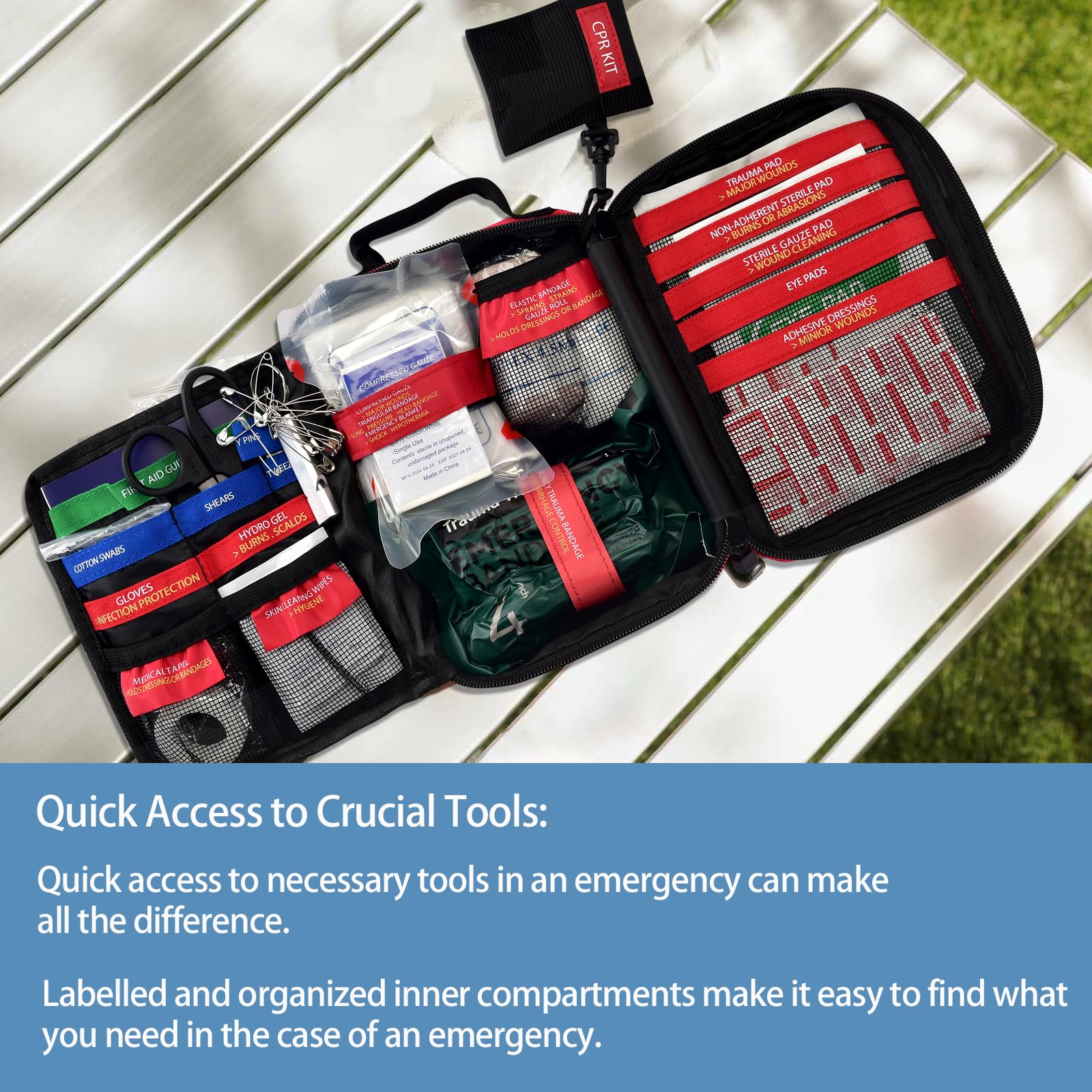 Besst Survivor Upgrade First Aid Kit -Premium Labelled Compartments Molle System Trauma Kits -Emergency Medical Kits for Car, Home, Hiking, Camping and Outdoor Emergencies -221 Pieces Set