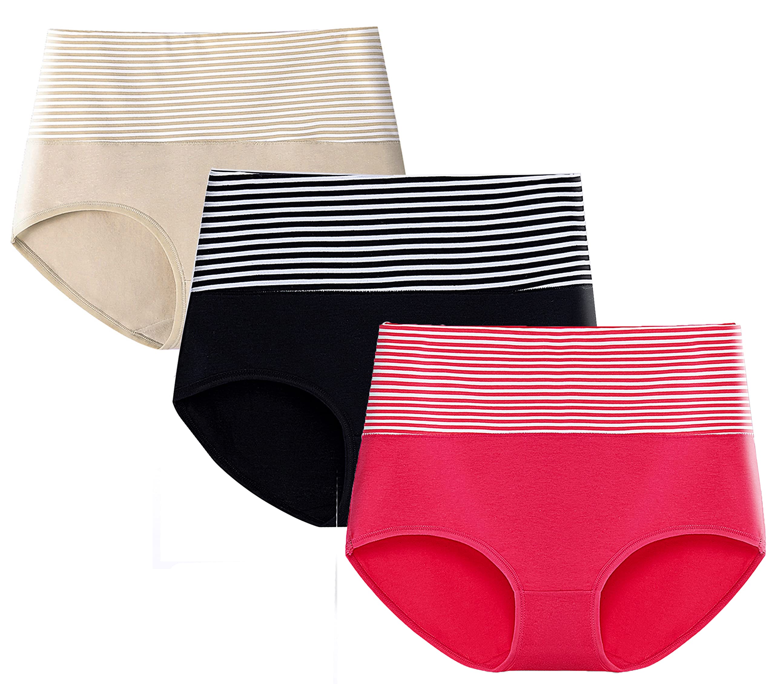Galmonde Women's Cotton High Waist Full Coverage Hipster Panty,Free Size (Pack of 3 Panty)