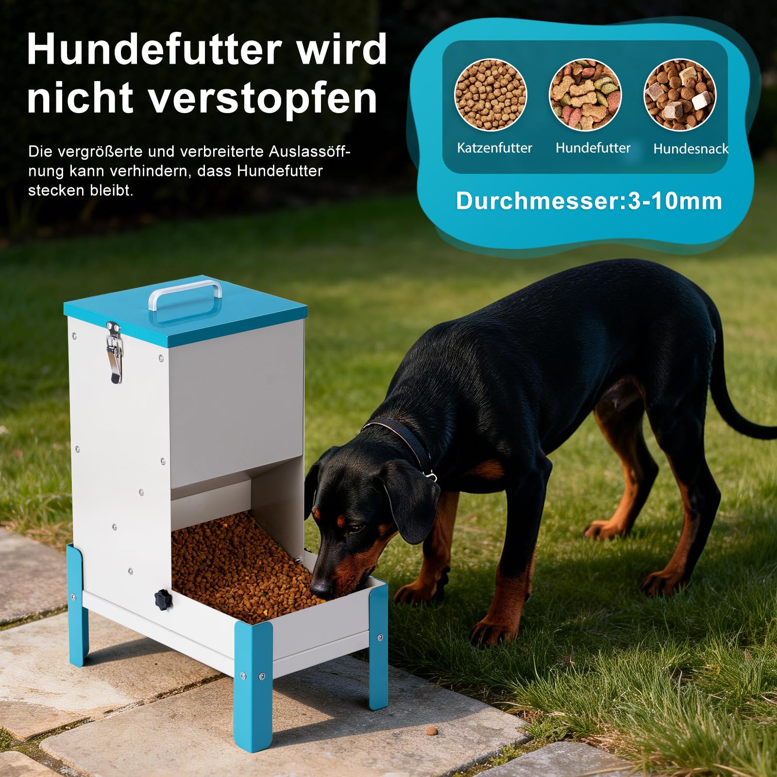 Automatischer Katzenfutterspender 10L Erhöhter Hundenapf Abnehmbarer Metall-Trockenfutterspender für Haustiere, robust und leicht zu reinigen
