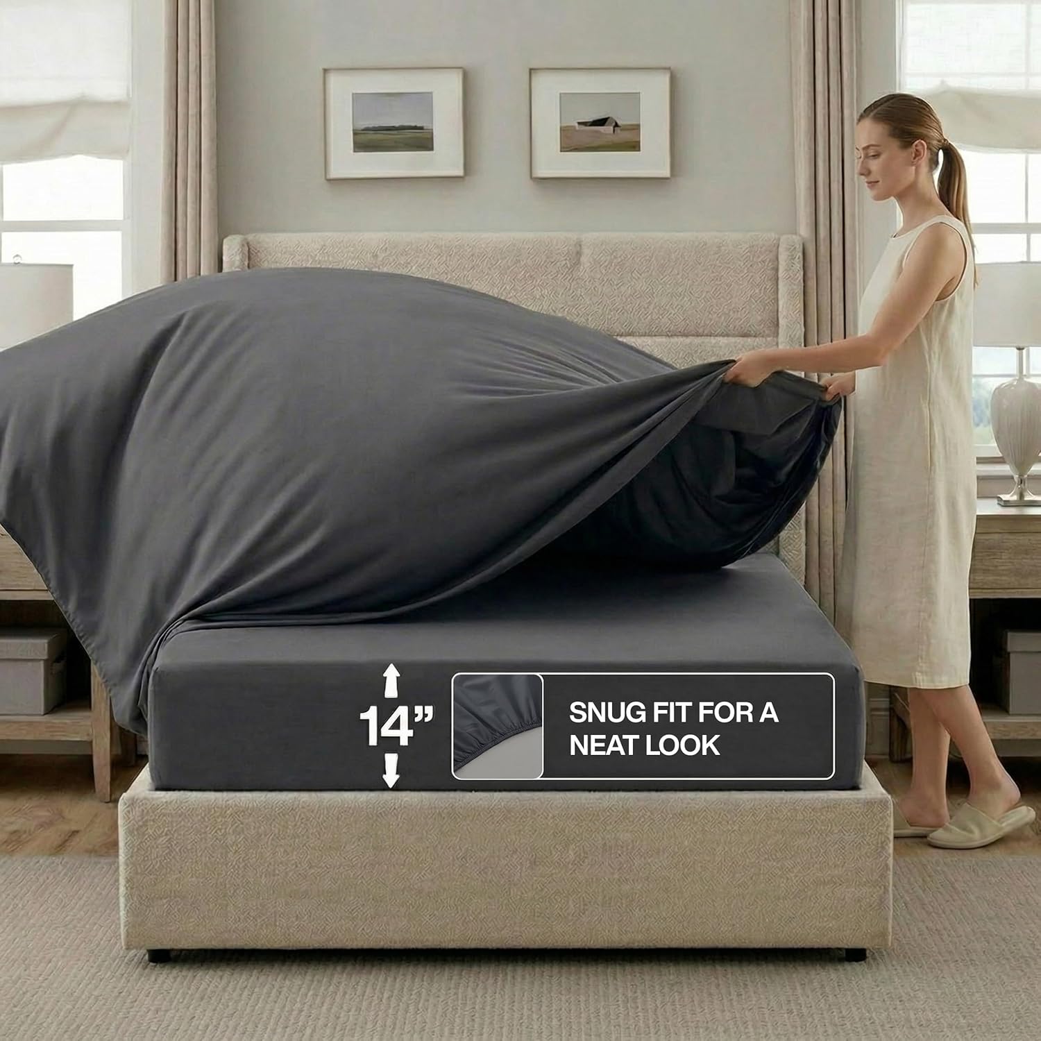 Utopia Bedding Queen Comforter Set Pintuck 7 Piece, Grey, Bed in a Bag 2 Pillow Shams, Flat & Fitted Sheet, 2 Pillowcases, Machine Washable Comforter Bedding Set, Queen Size Bed Sets | All Season, Breathable, Durable, Machine Washable