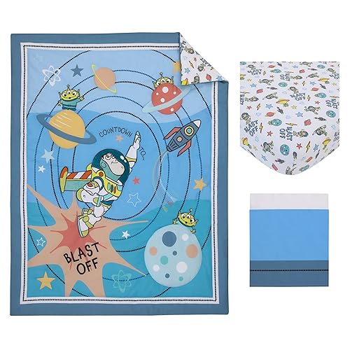 Miniatura 5 de NoJo Disney Toy Story Buzz Lightyear - Juego de ropa de cama para cuna de 3 piezas, color azul, naranja y amarillo, 100 % algodón