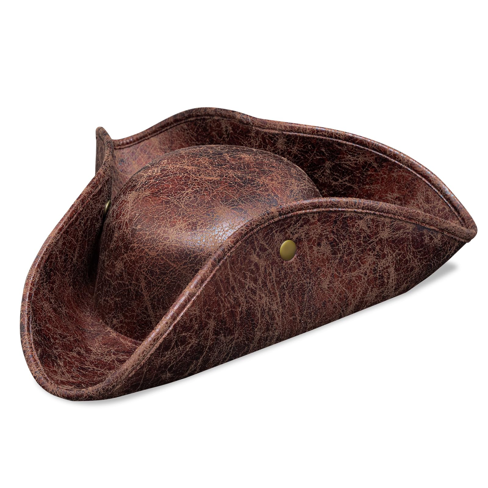 Pirate Hat Costume, Halloween Distressed Leather/Woolen Colonial Style Tricorn Hat Pirate Cap Fancy Dress Colonial Medieval Accessory Brown Black for Men Women (Brown)