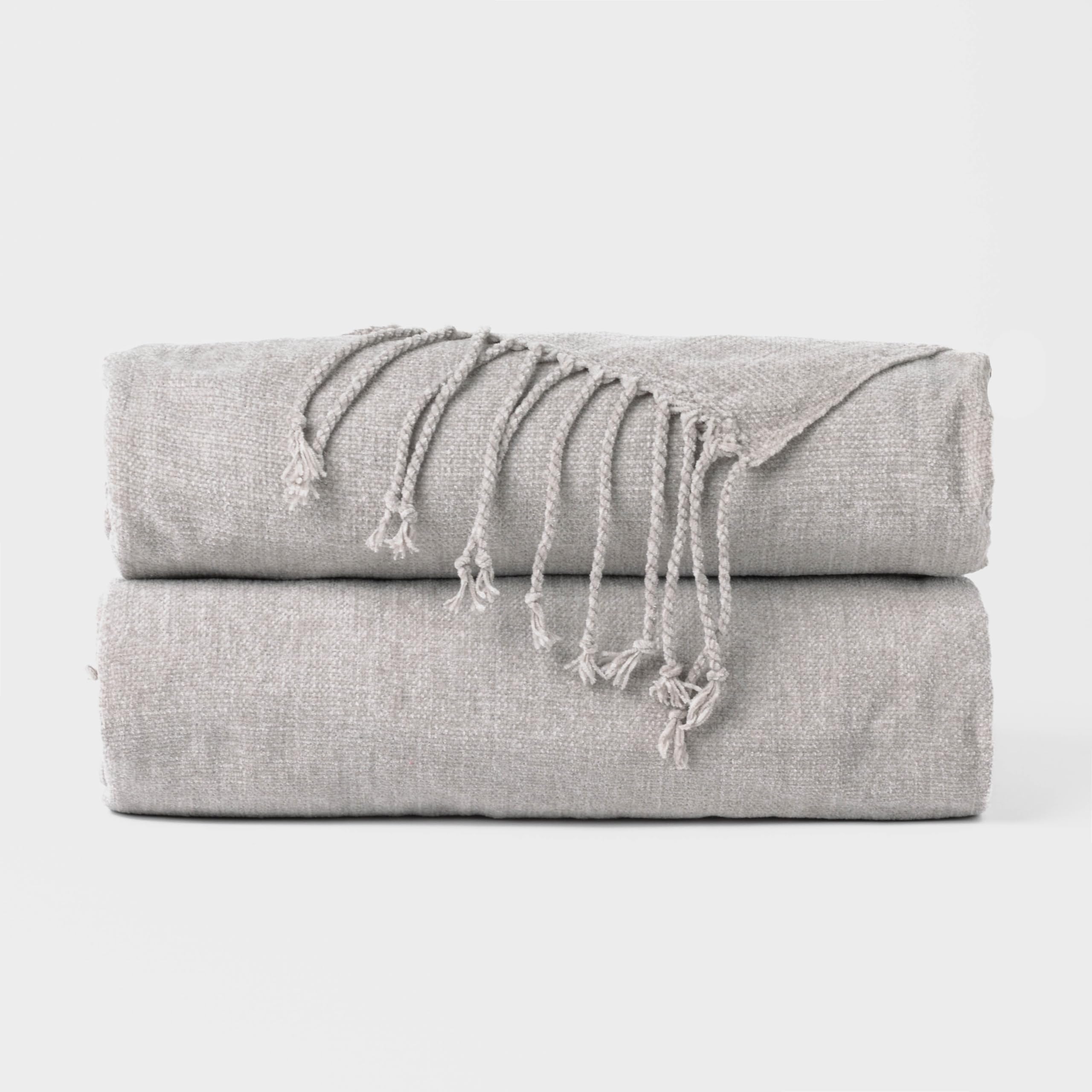 TRAMAS+ Manta Plaid de Chenilla Sofá y Cama - Confort y Elegancia en tu Hogar (120x190cm) - Gris Claro