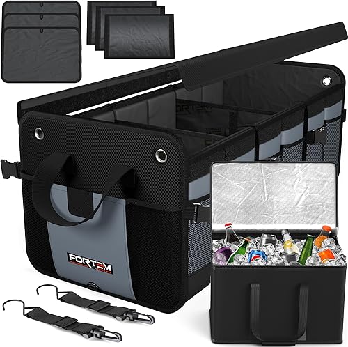 Miniatura 17 de FORTEM Organizador de maletero de coche, plegable, impermeable, parte inferior antideslizante, correas, almacenamiento de carga