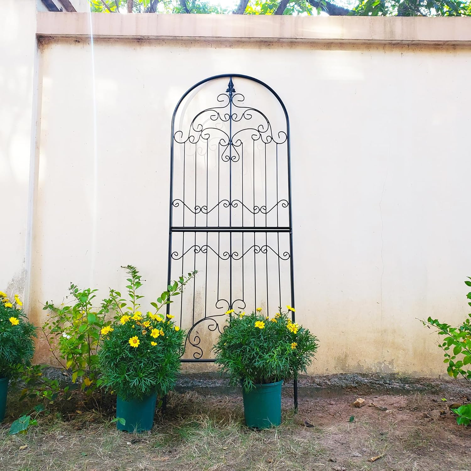 Garden Trellis for Climbing Plants 70.8" H x 25.6" W Metal Wrought Iron Outdoor Wall Panel for Vines Flowers Elegant Accent Decorative Garden Structure