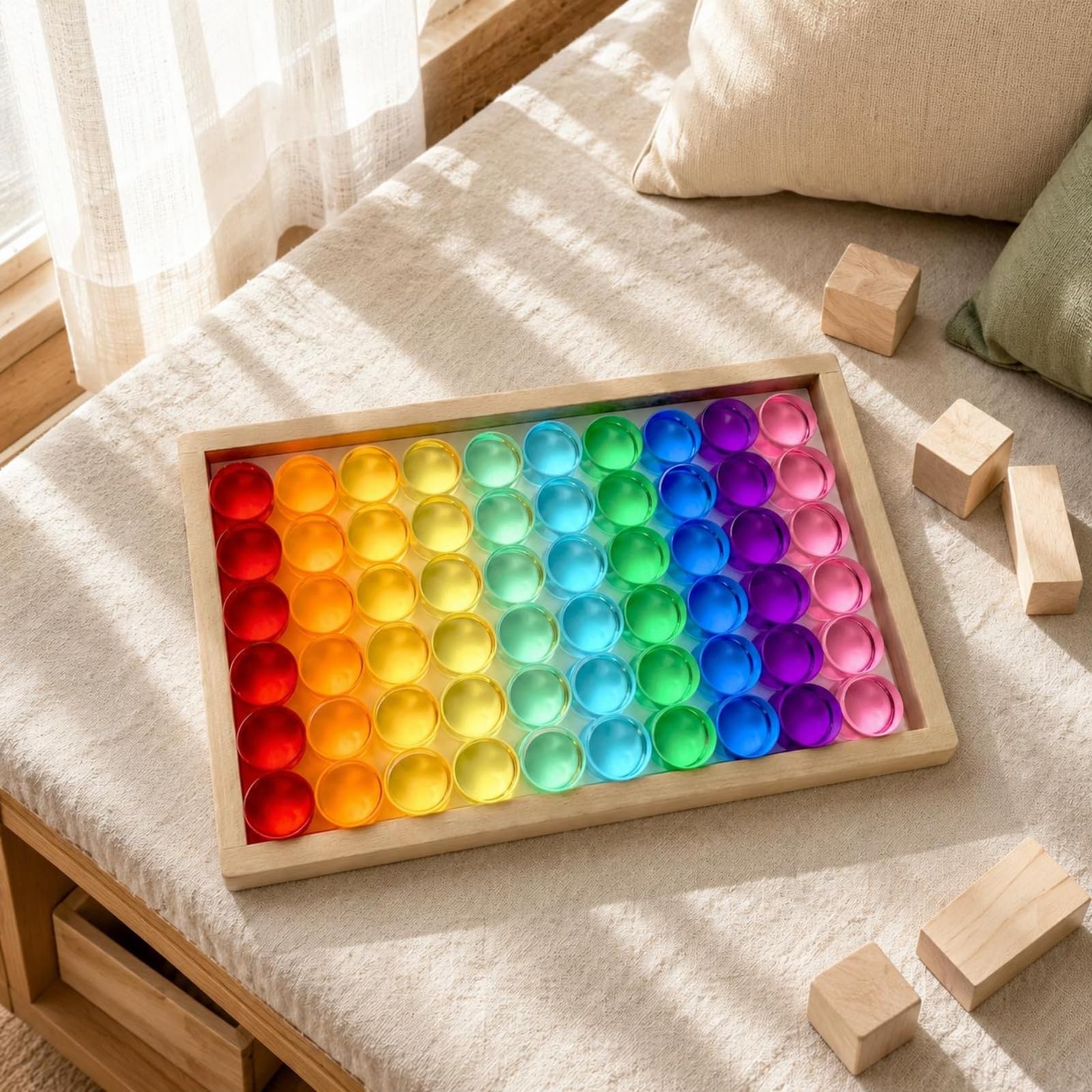 Kinder Bauklötze Holz Acryl Scheiben Zylinder Steine Stapelspiel Set Musterbau Lernspielzeug Aufbewahrungsbox für Kita Klassenzimmer Spielzimmer