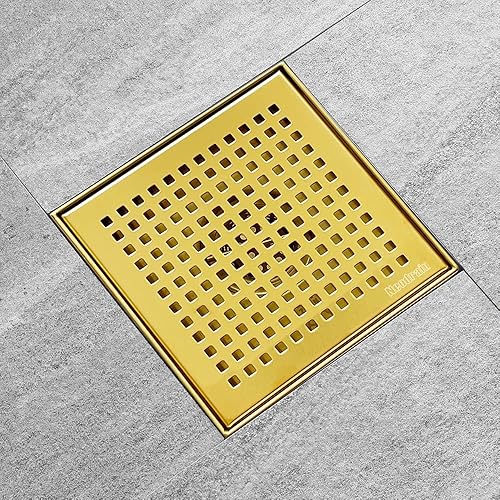 Miniatura 7 de Neodrain - Drenaje cuadrado de 4 pulgadas con rejilla extraíble de patrón cuadrado, acero inoxidable 304 cepillado, incluye base de drenaje, colador