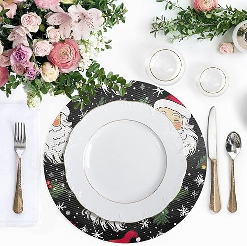 Miniatura 5 de Juego de 4 manteles individuales redondos lavables y redondos de Papá Noel para cocina, resistentes al calor, para cocina, interior, patio, comedor,